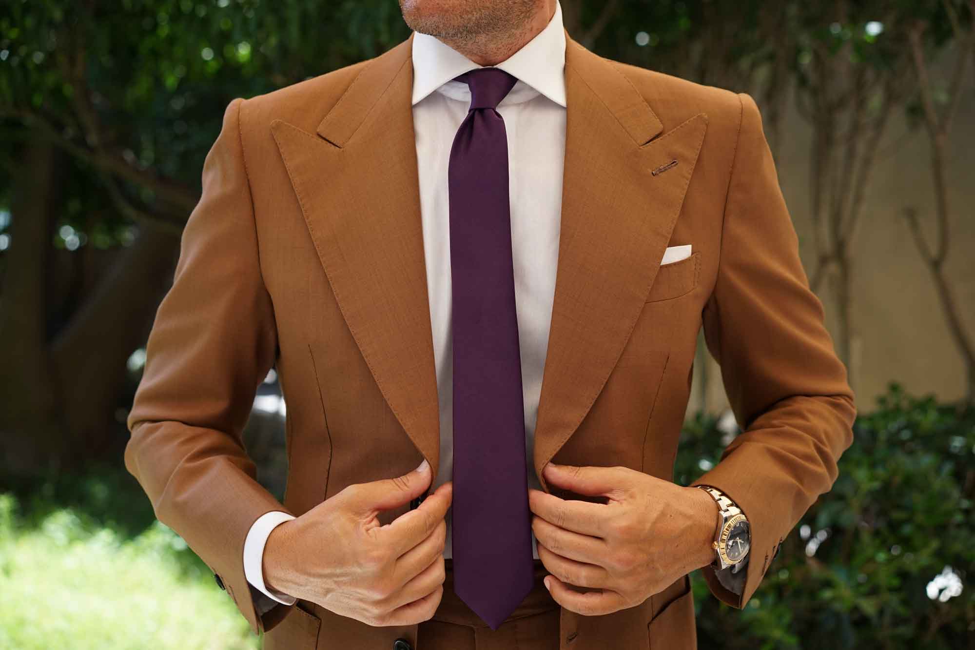 Eggplant Purple Satin Skinny Tie - Image 4