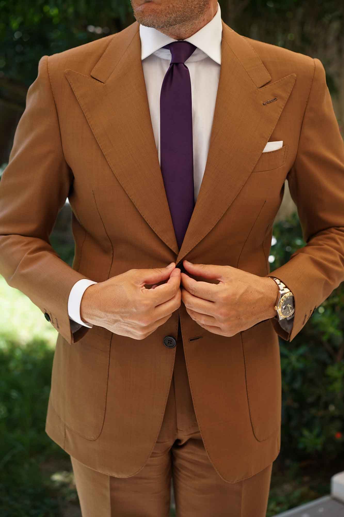 Eggplant Purple Satin Skinny Tie - Image 5