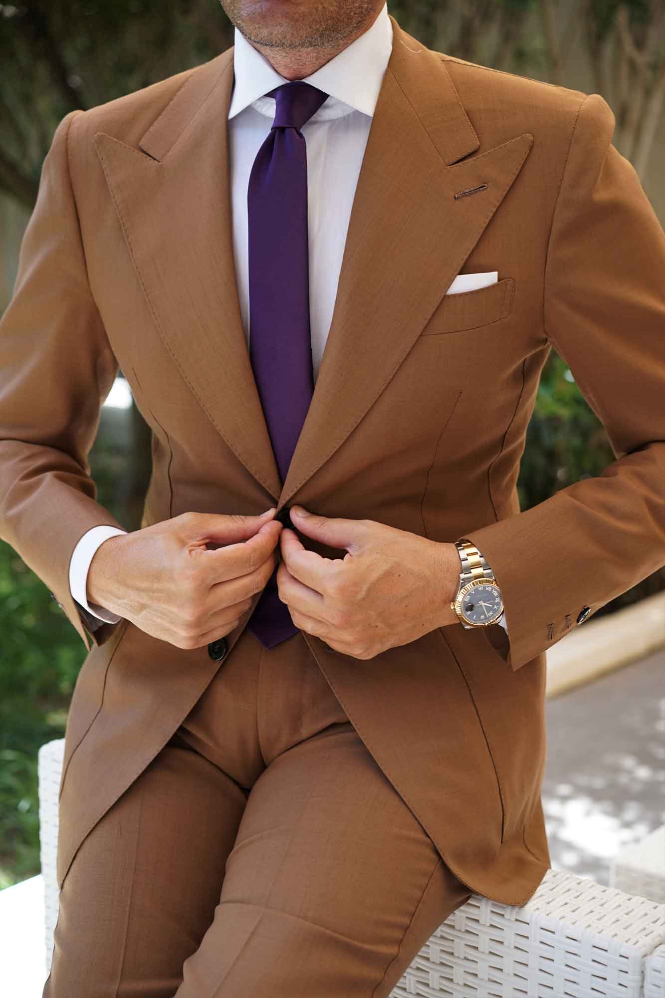 Eggplant Purple Satin Skinny Tie - Image 7