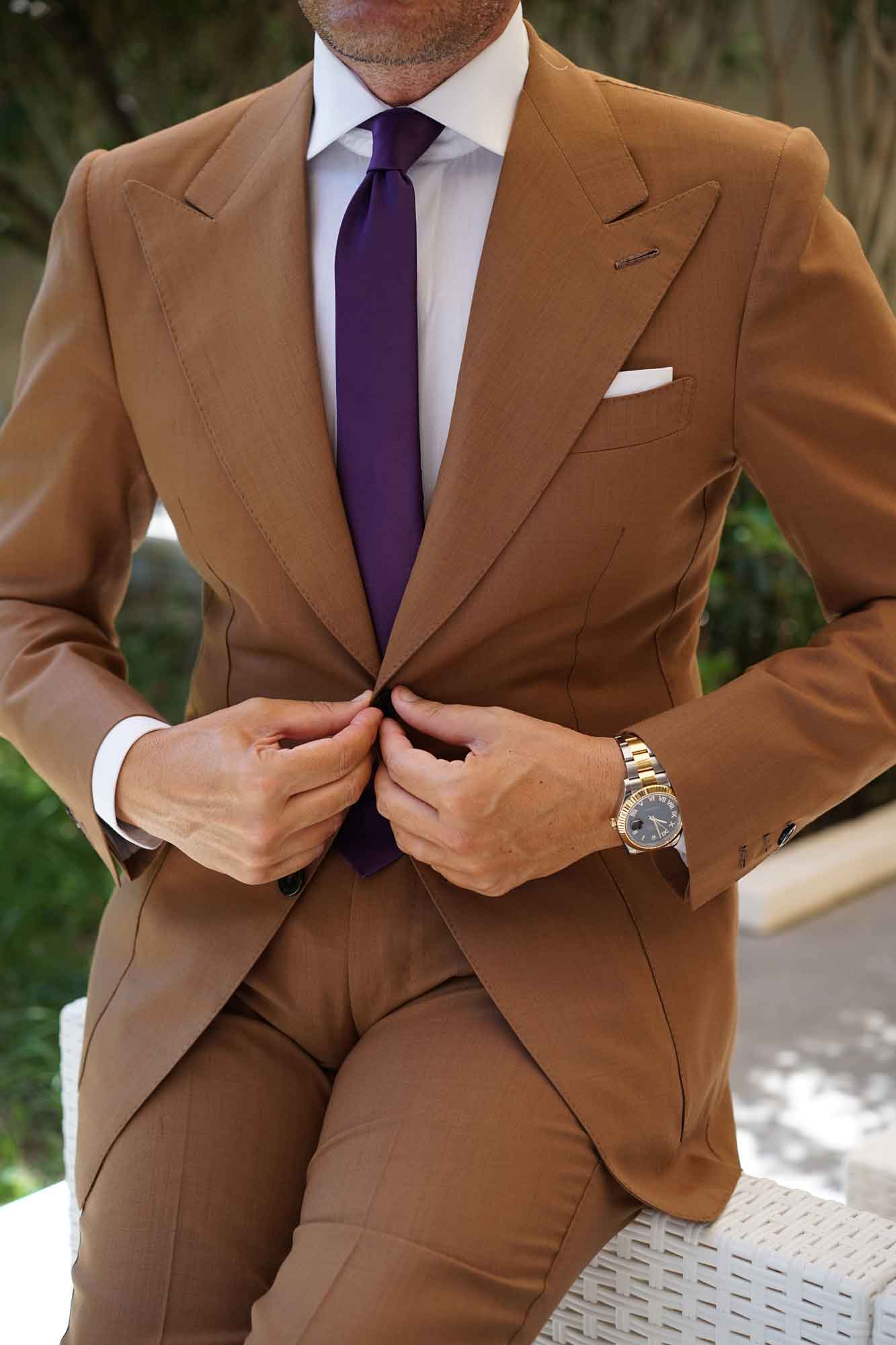Eggplant Purple Satin Skinny Tie - Image 8