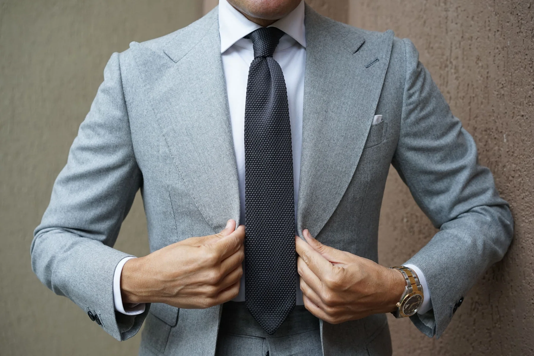 Elan Argent Grey Knitted Tie - Image 5
