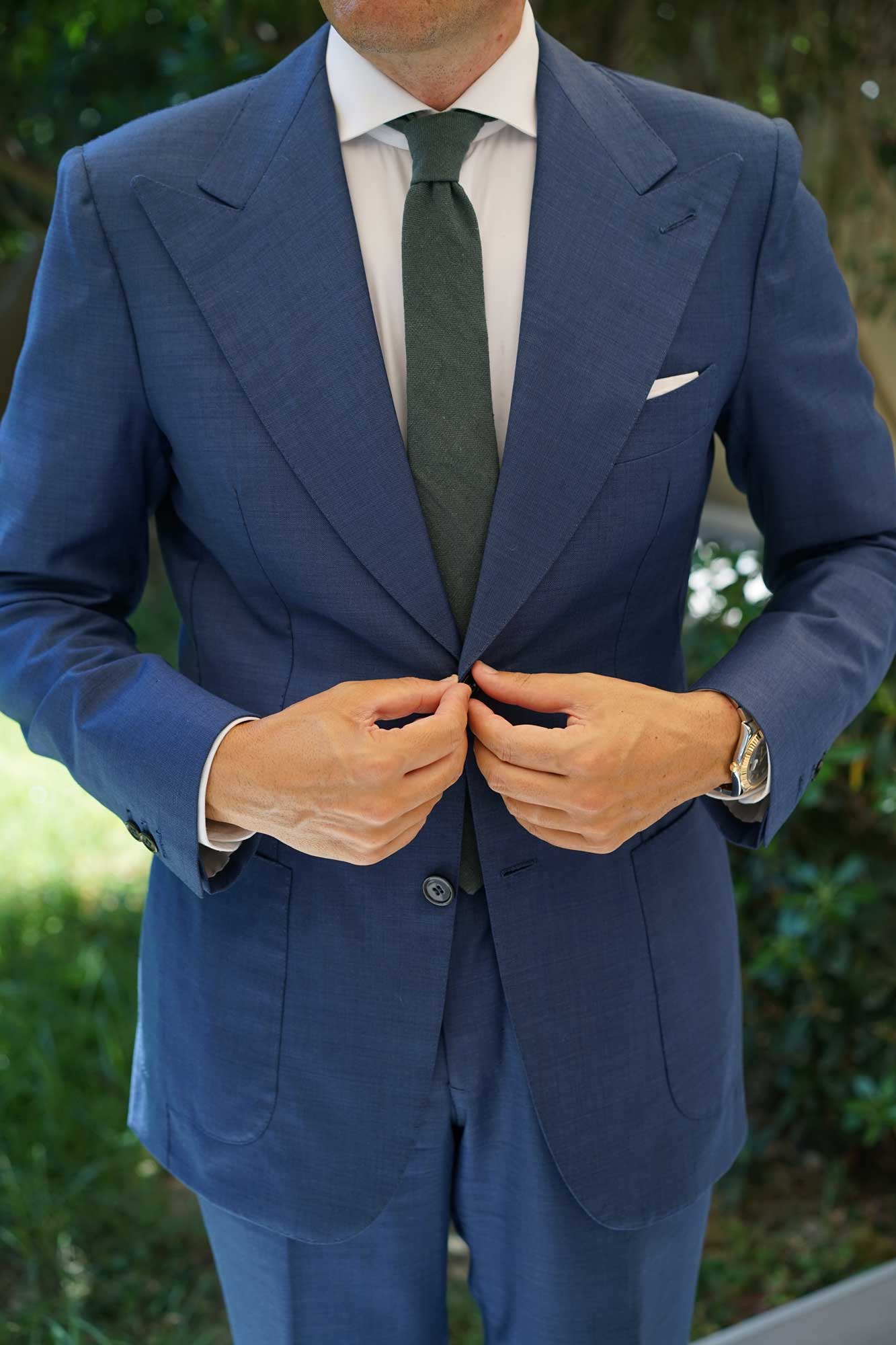 Emerald Dark Green Linen Skinny Tie - Image 9