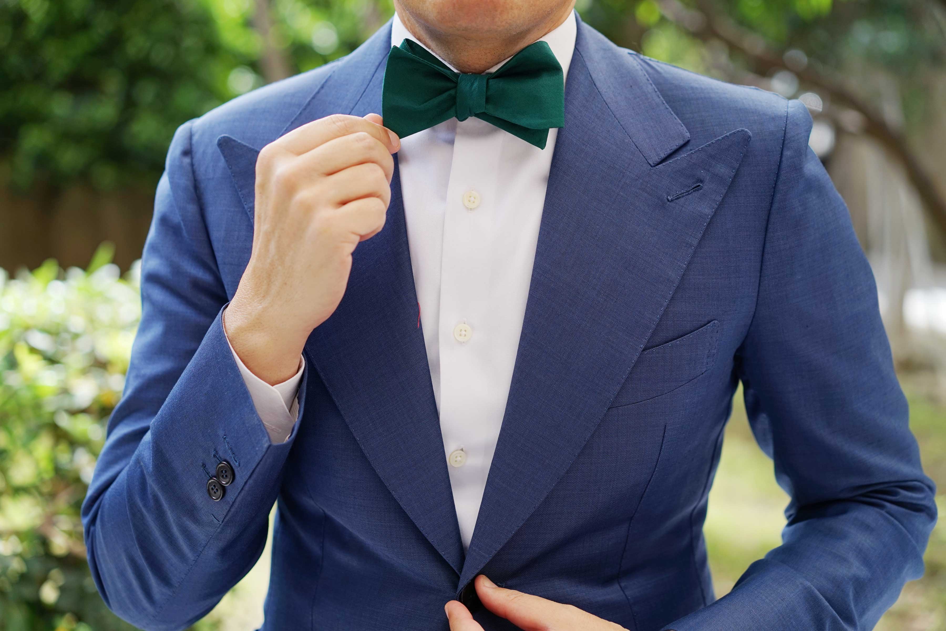 Emerald Green Cotton Self Tie Bow Tie - Image 10