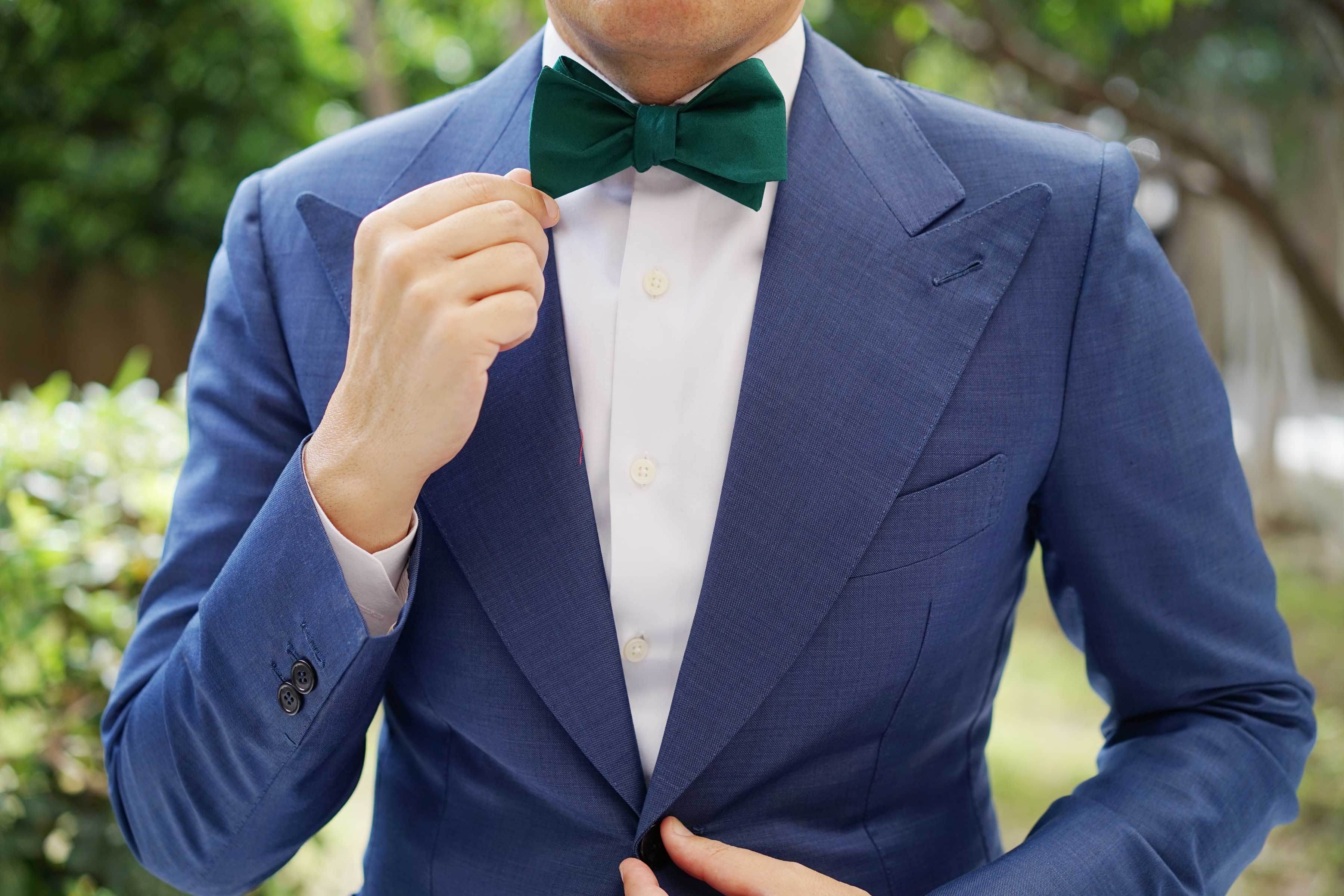 Emerald Green Cotton Self Tie Bow Tie - Image 6