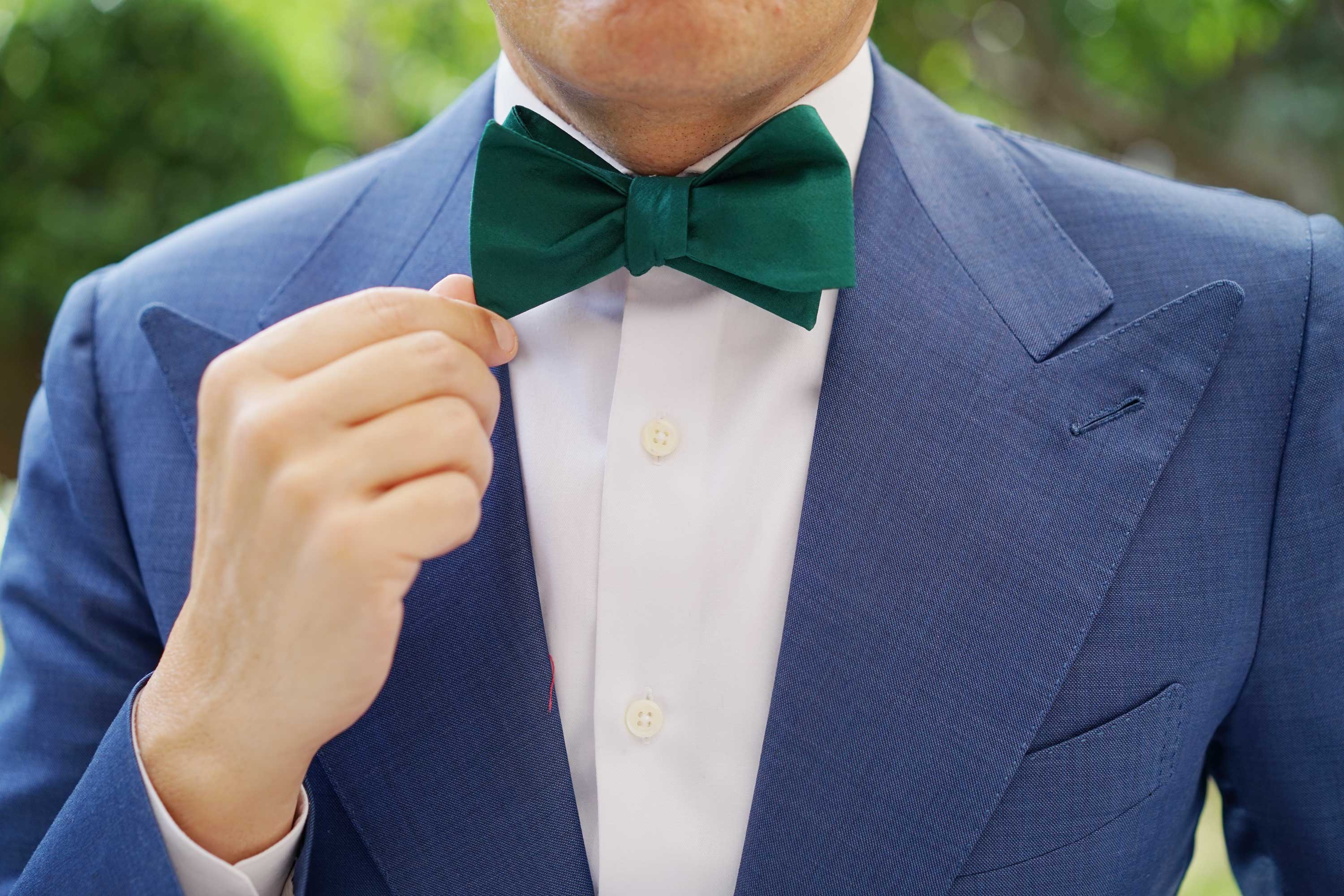 Emerald Green Cotton Self Tie Bow Tie - Image 7