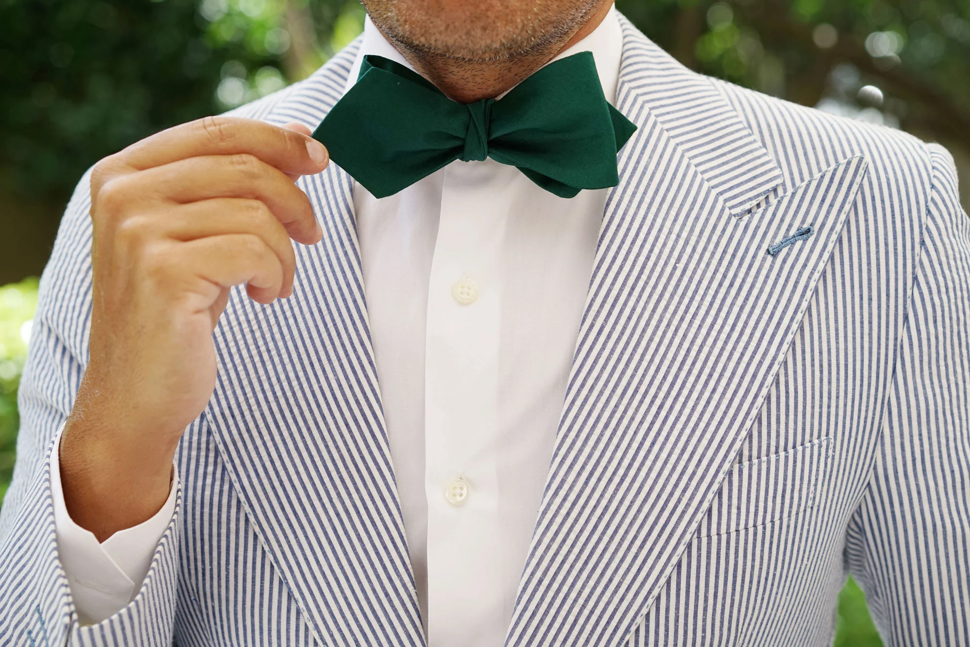 Emerald Green Cotton Self Tie Diamond Tip Bow Tie - Image 10