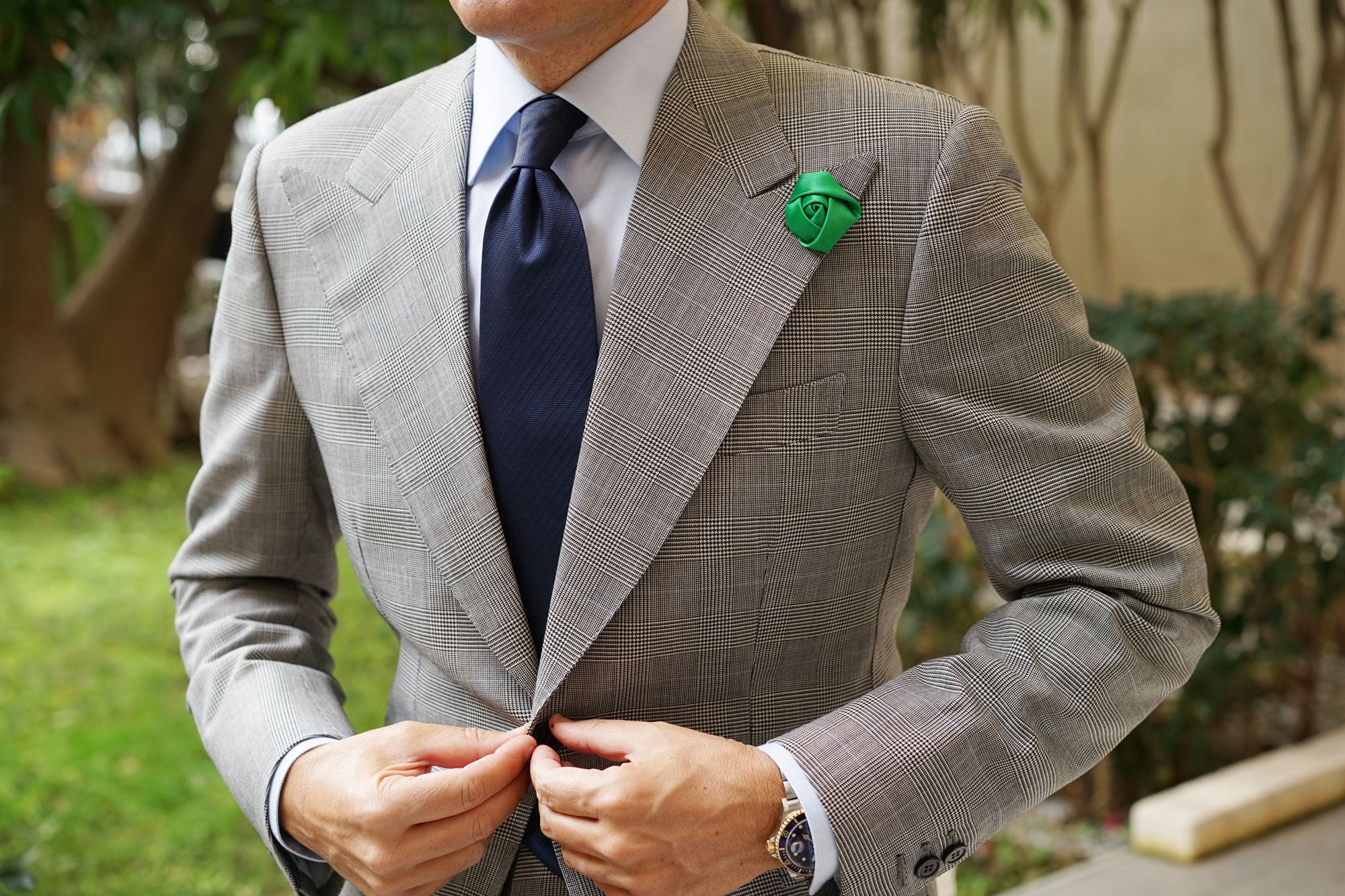 Emerald Green Satin Rose Lapel Pin - Image 3