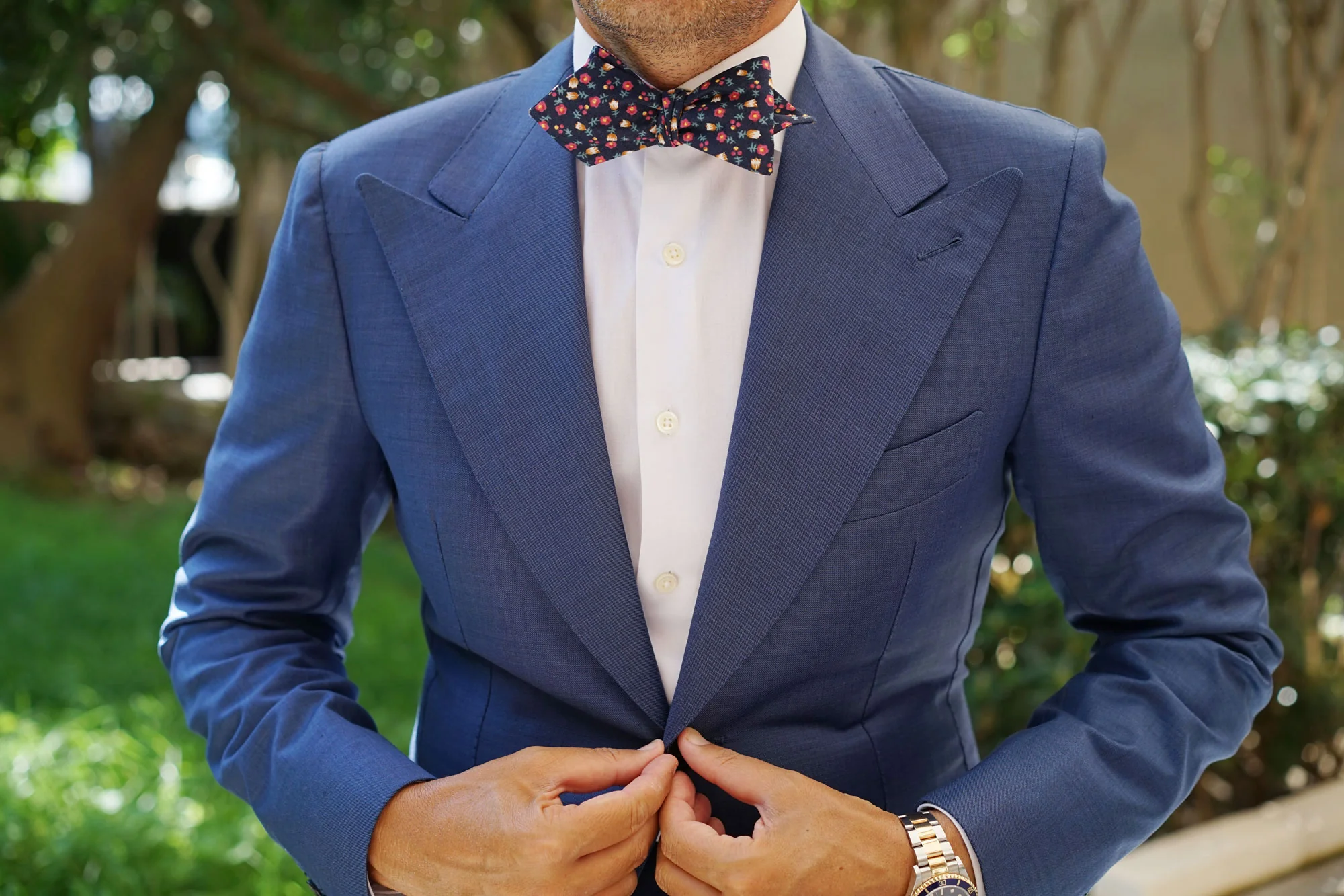 English Dahlias Floral Diamond Self Bow Tie - Image 4