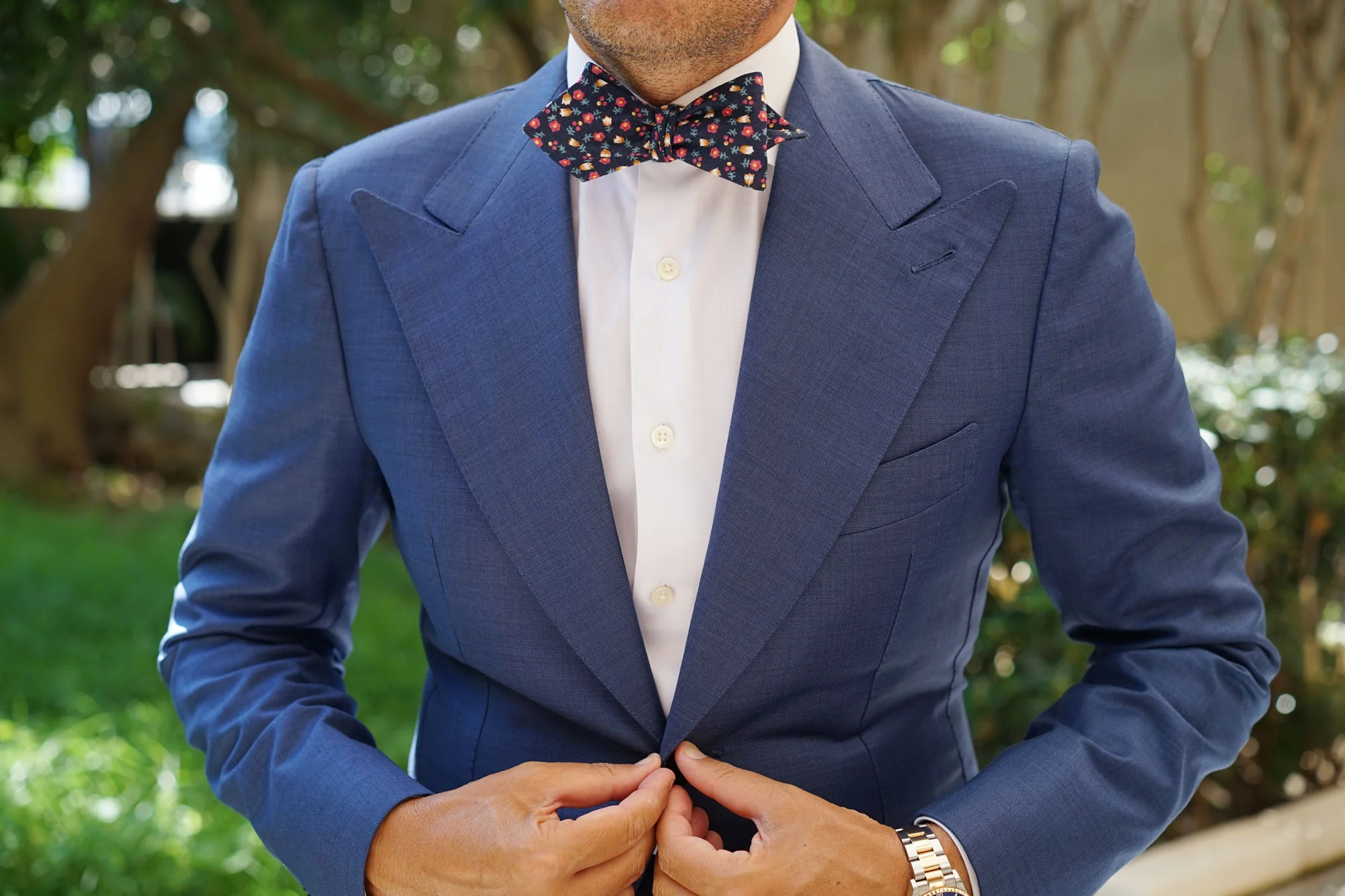 English Dahlias Floral Diamond Self Bow Tie - Image 6
