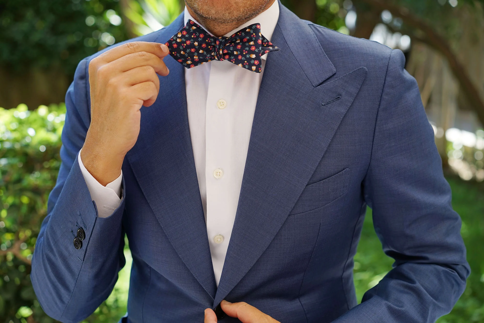 English Dahlias Floral Diamond Self Bow Tie - Image 8