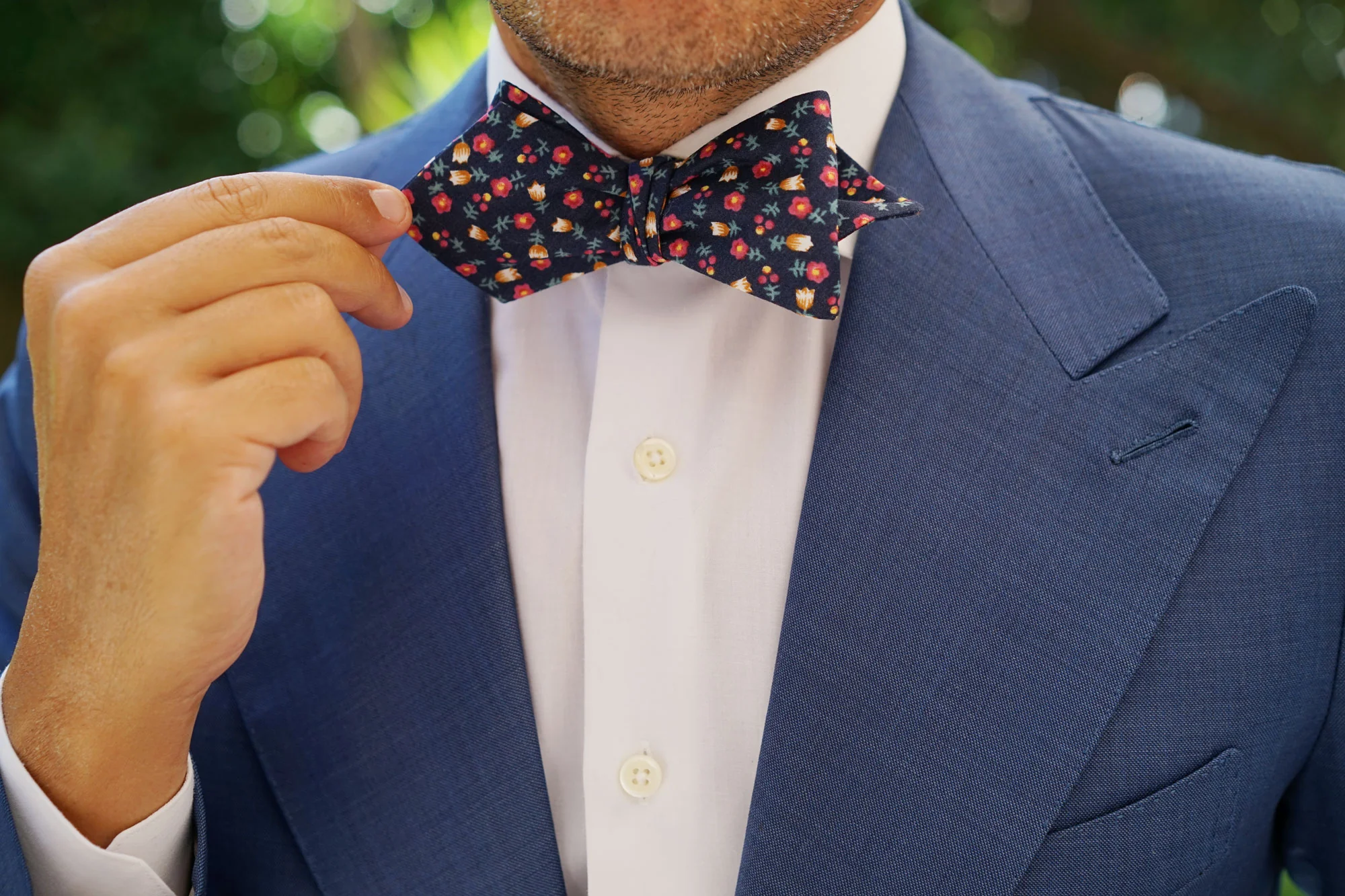 English Dahlias Floral Diamond Self Bow Tie - Image 9