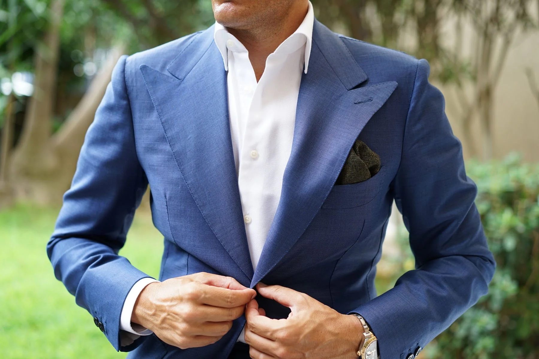 Essex Green Herringbone Textured Wool Pocket Square - Image 6