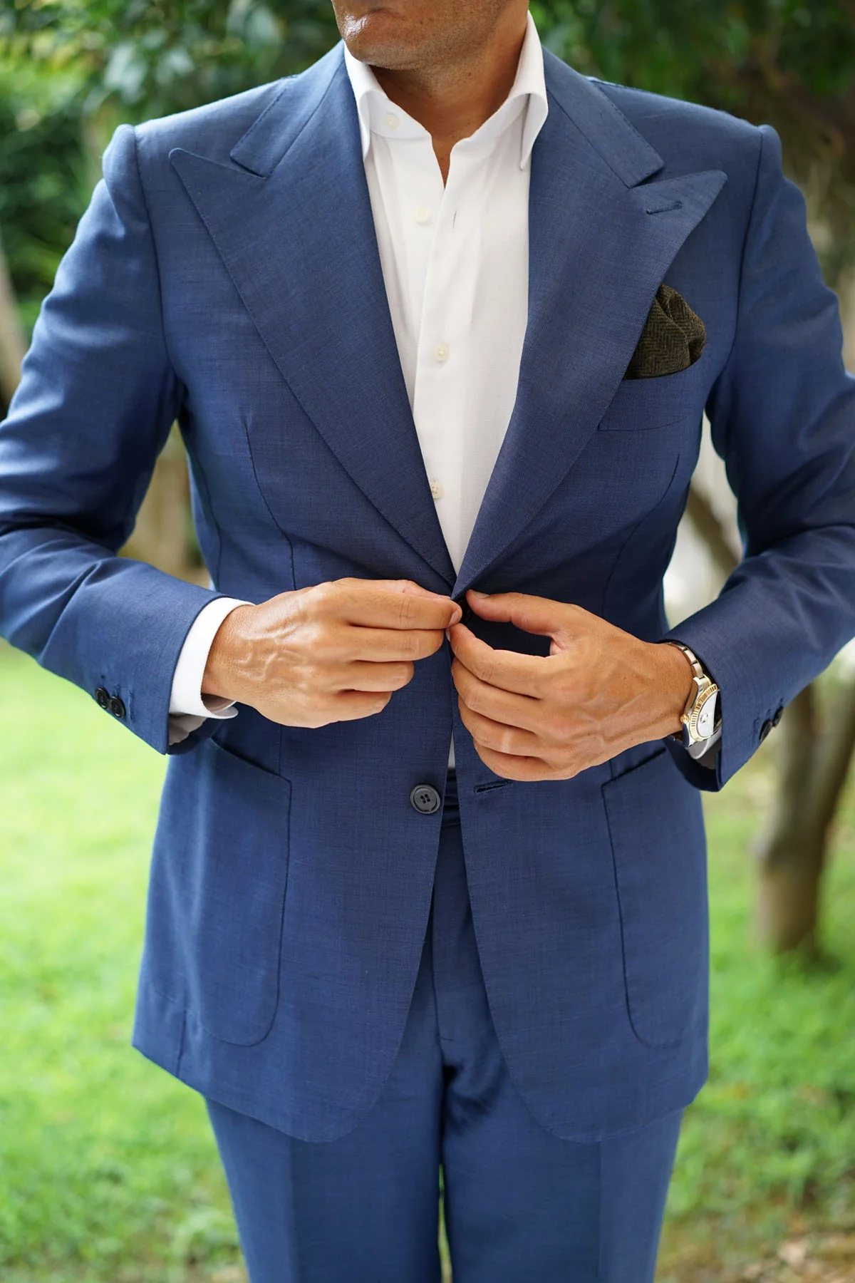Essex Green Herringbone Textured Wool Pocket Square - Image 7