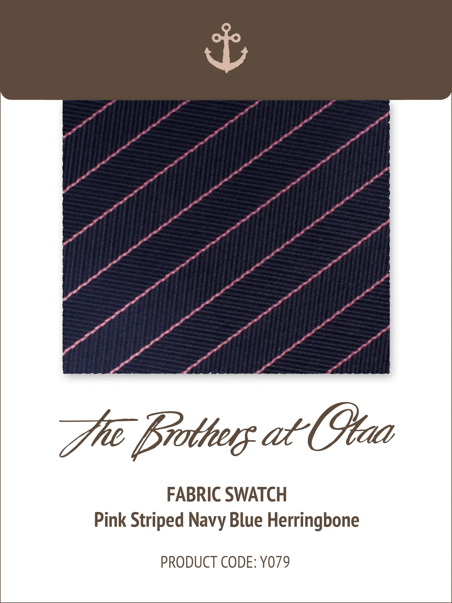 Fabric Swatch (Y079) - Pink Striped Navy Blue Herringbone