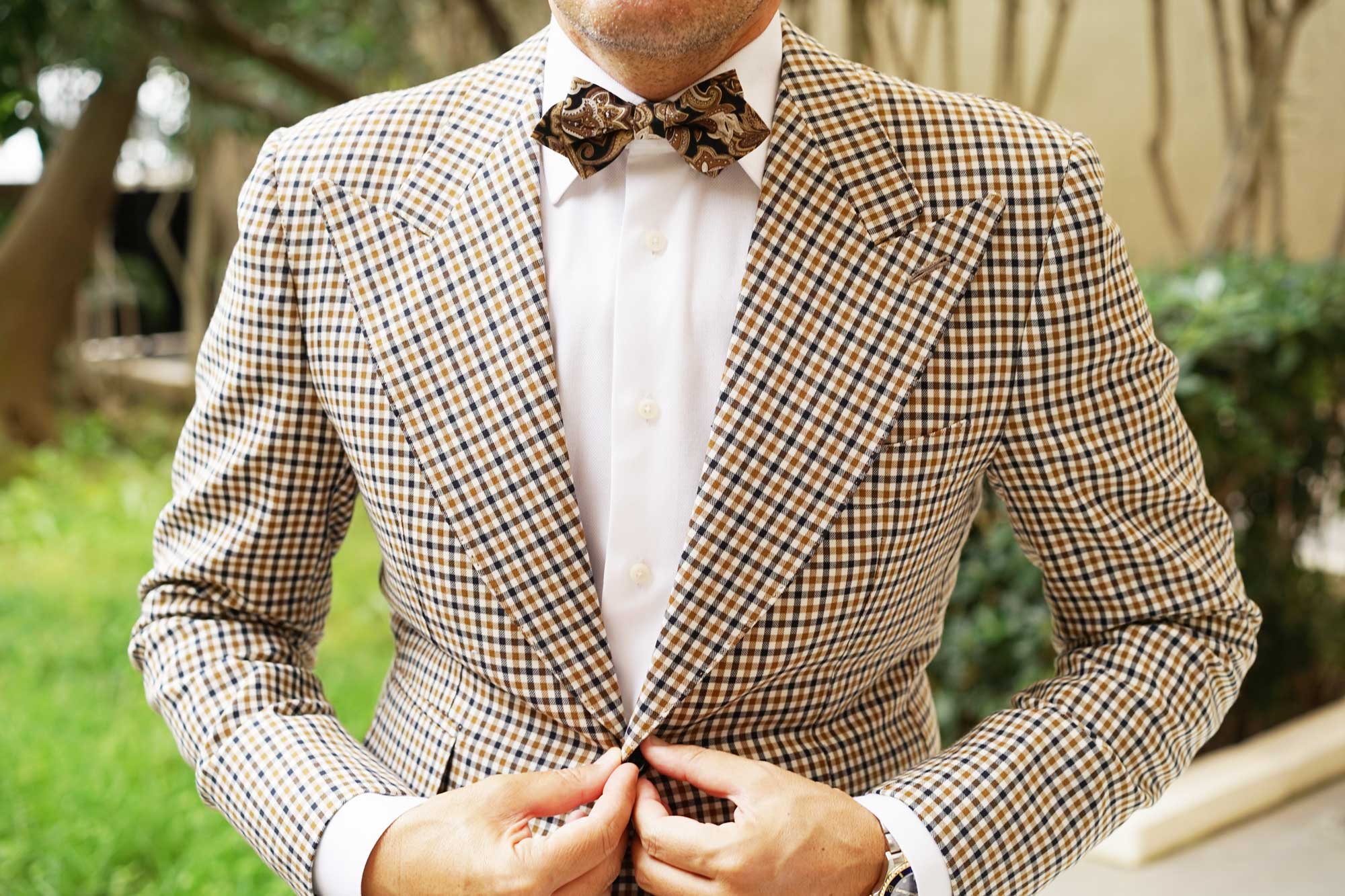 Filicudi Brown Paisley Diamond Bow Tie - Image 3