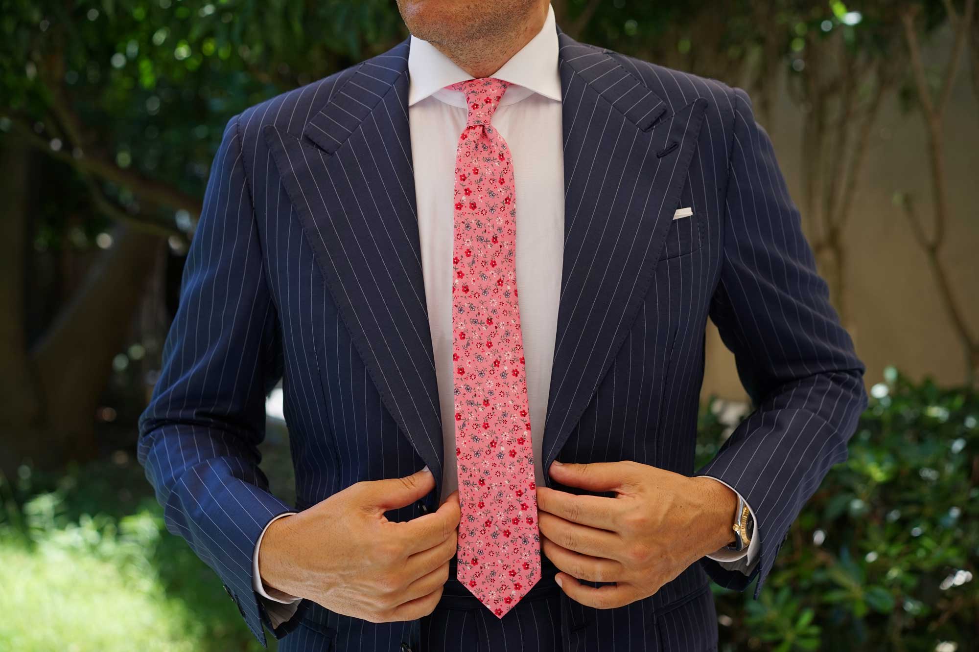 Flamenco Pink Floral Skinny Tie - Image 4