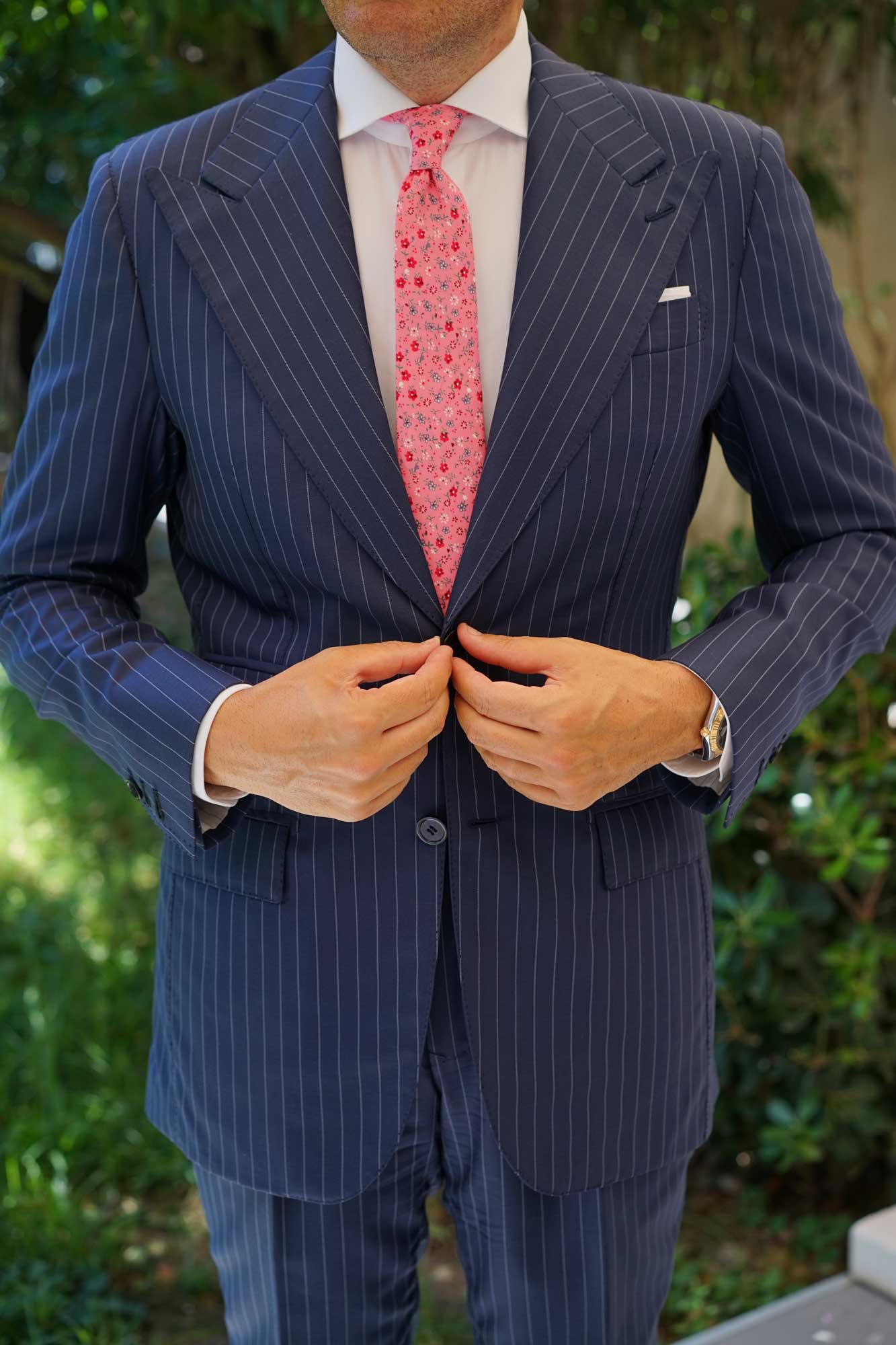 Flamenco Pink Floral Skinny Tie - Image 5