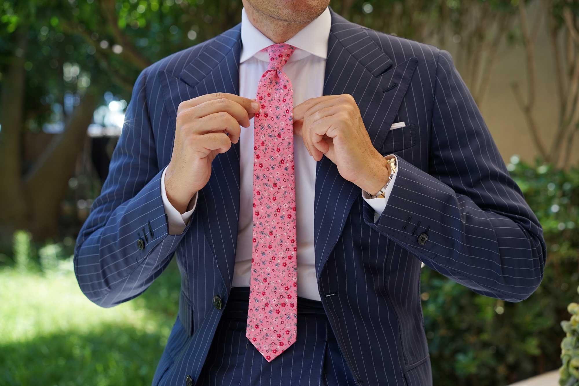 Flamenco Pink Floral Skinny Tie - Image 6