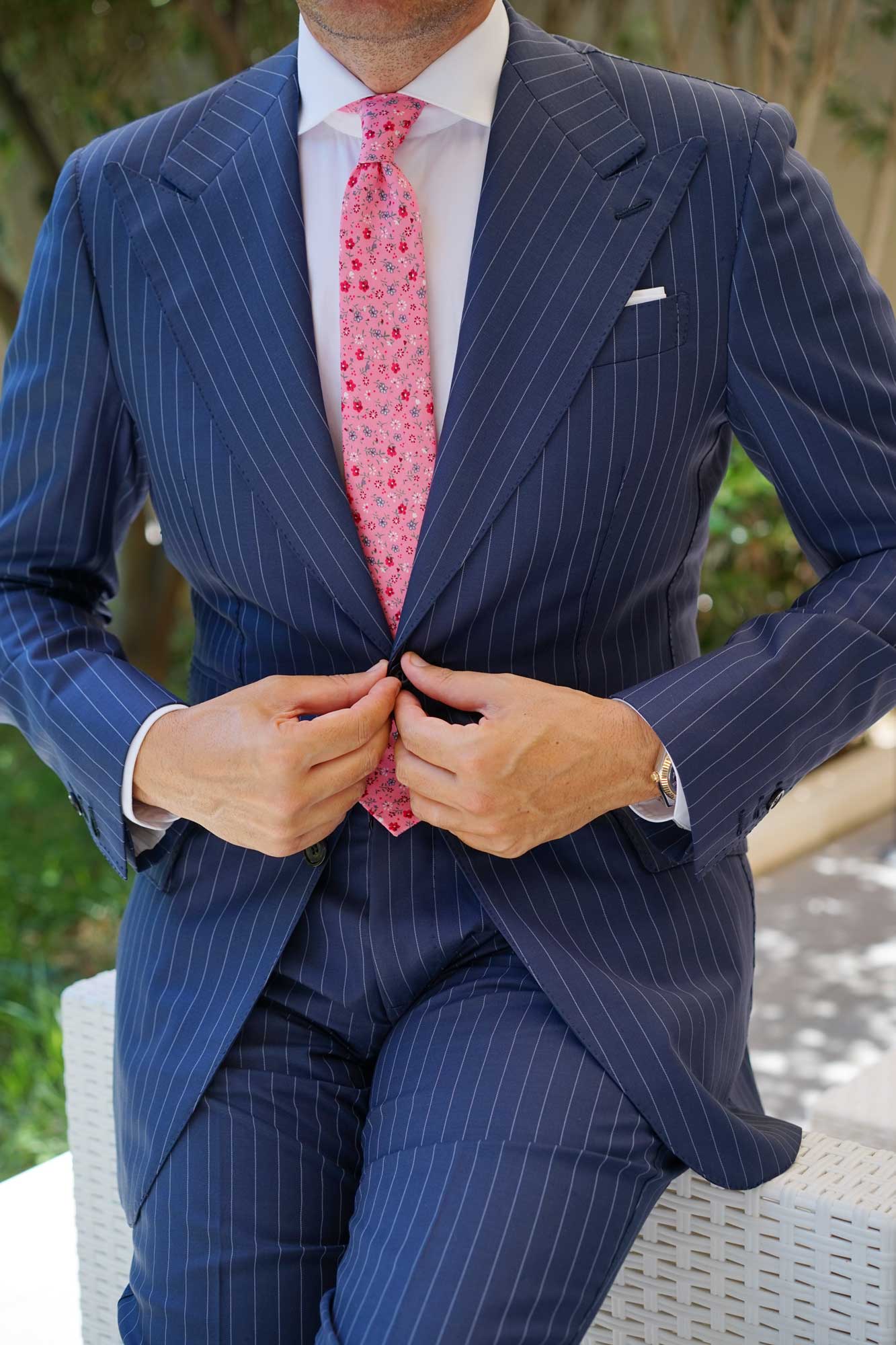Flamenco Pink Floral Skinny Tie - Image 7