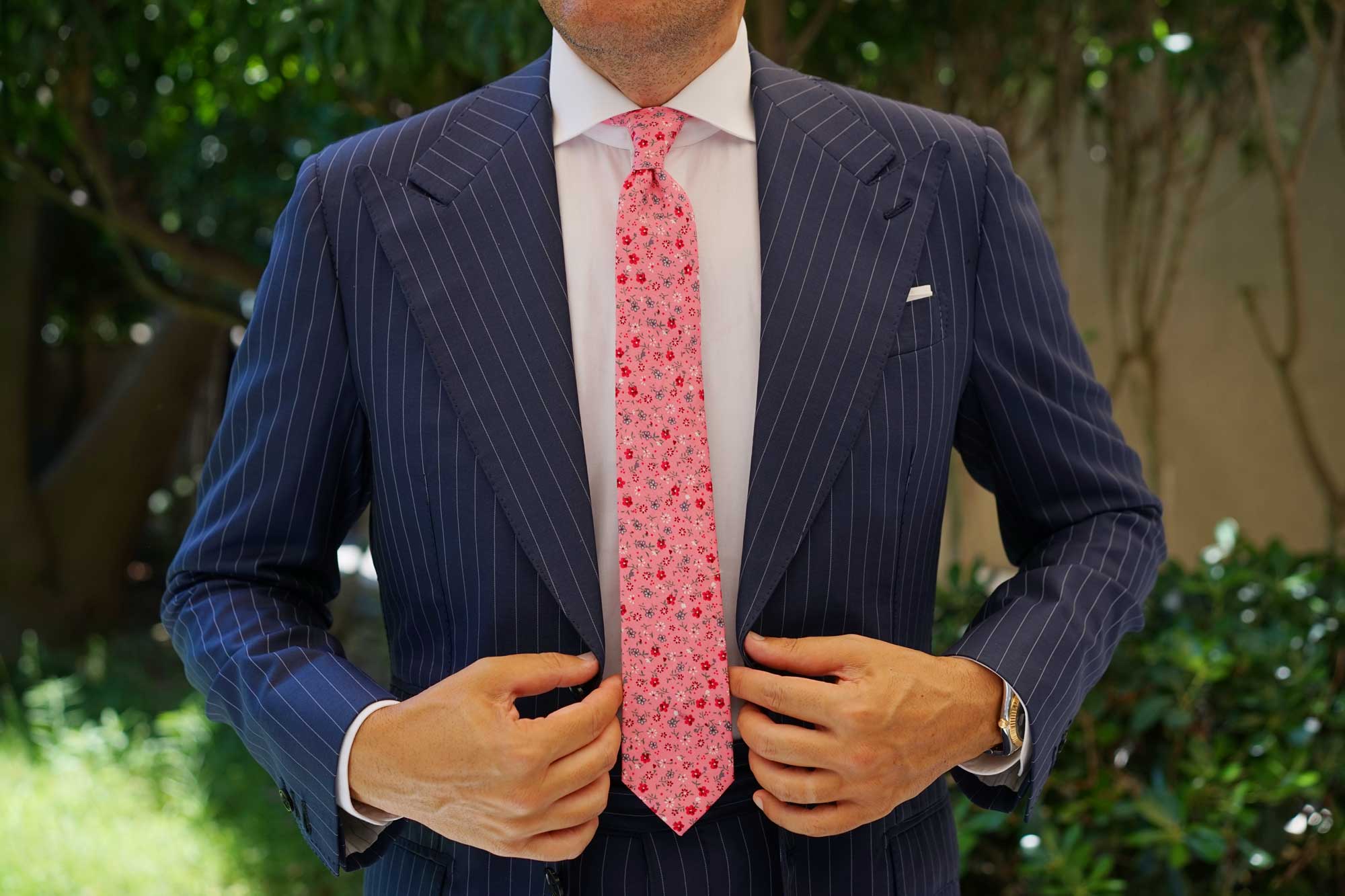 Flamenco Pink Floral Skinny Tie - Image 8