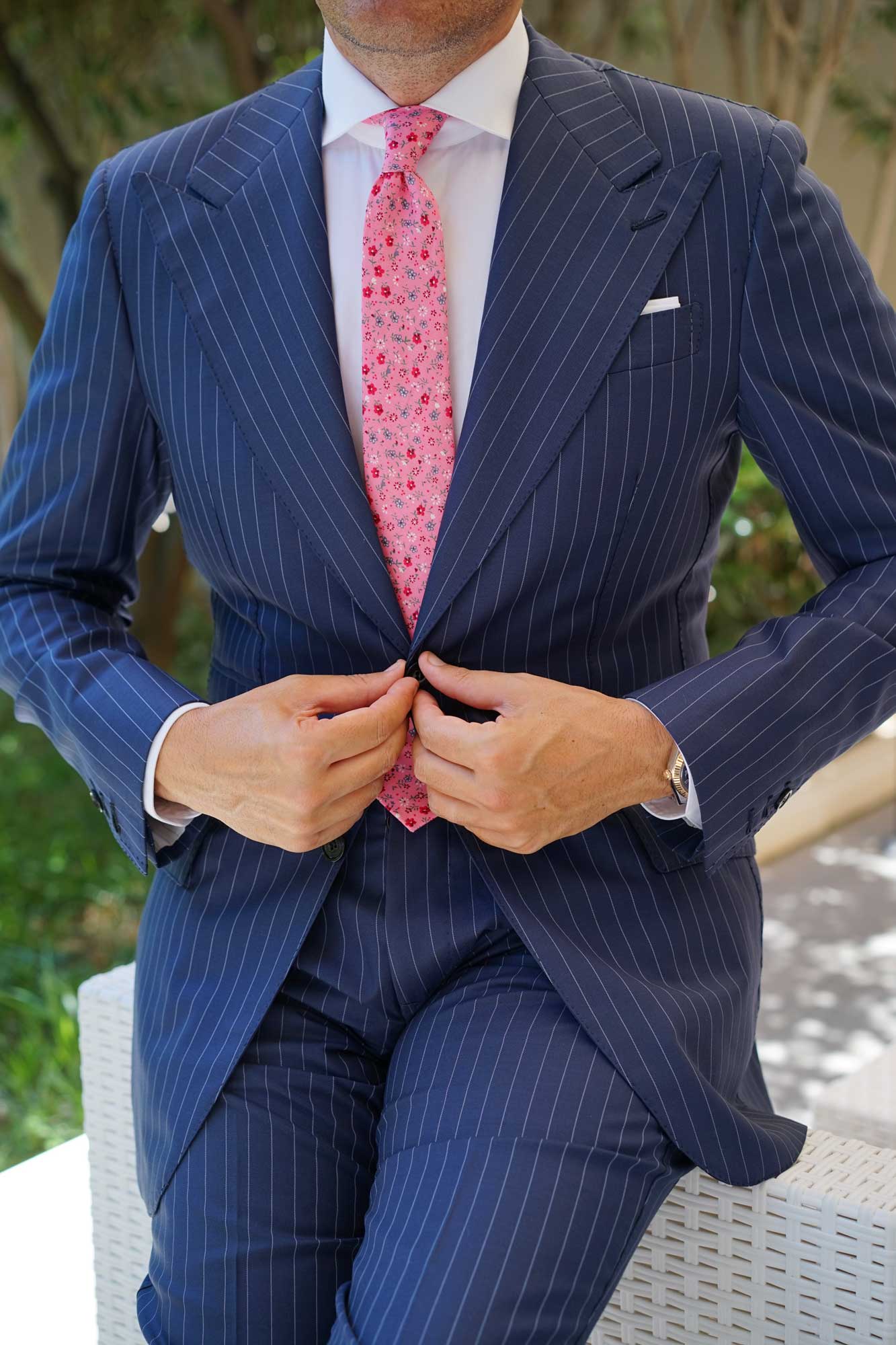 Flamenco Pink Floral Skinny Tie - Image 9