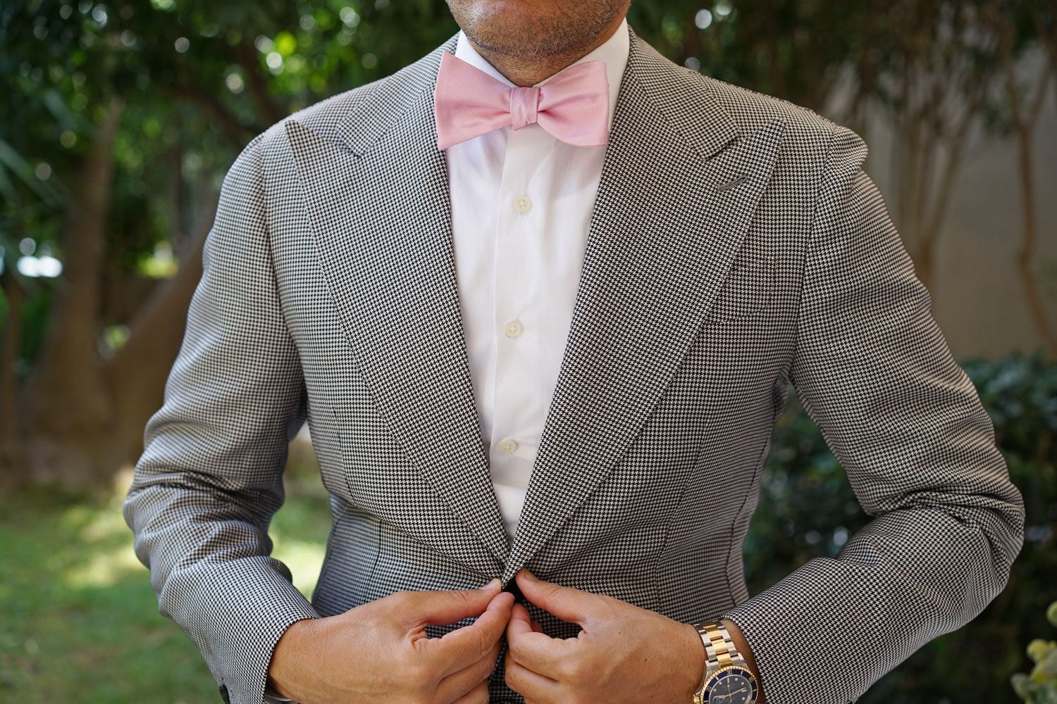 Flamingo Pink Twill Self Bow Tie - Image 4