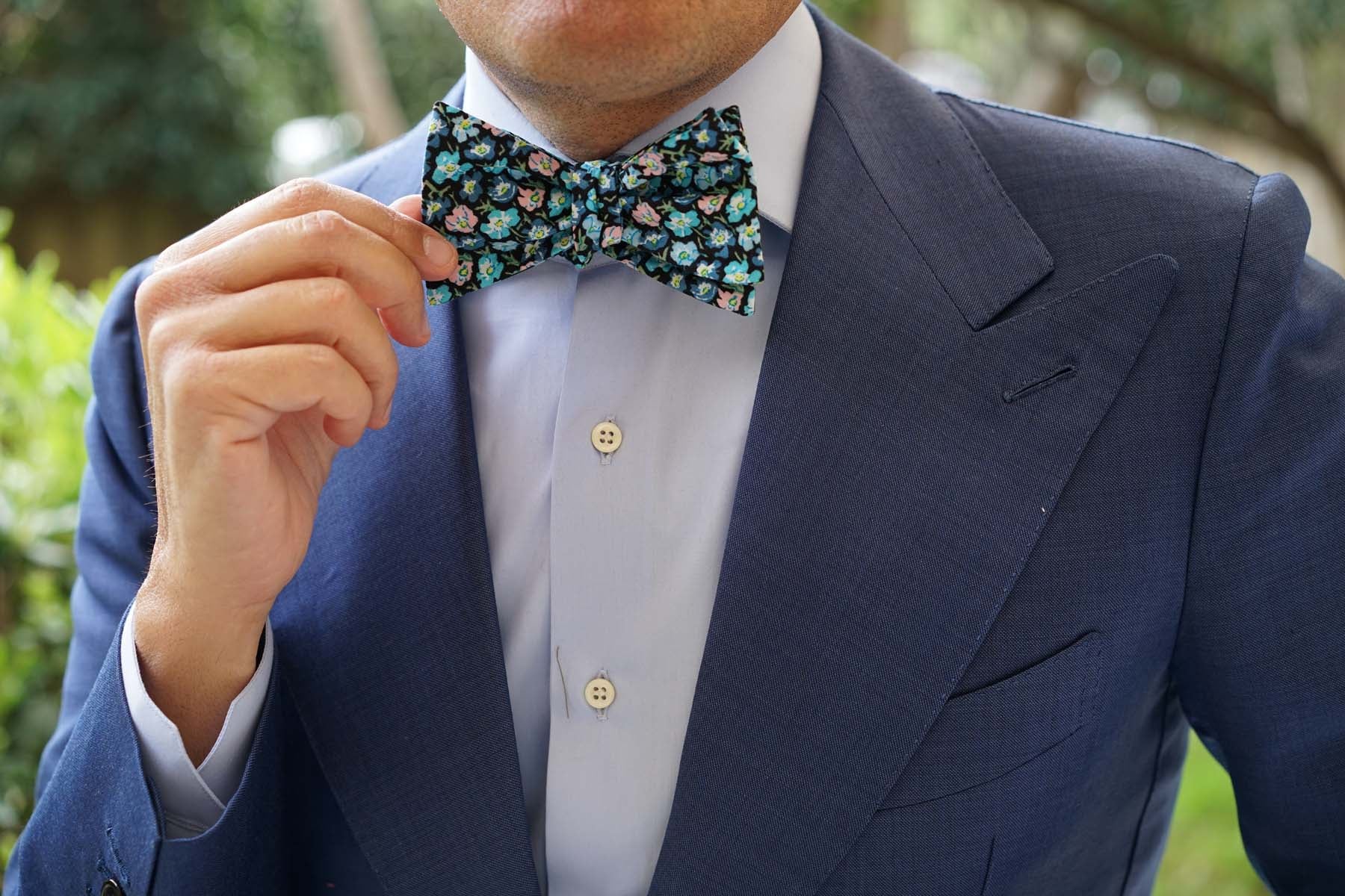 Flax Linum Blue Floral Self Bow Tie - Image 7