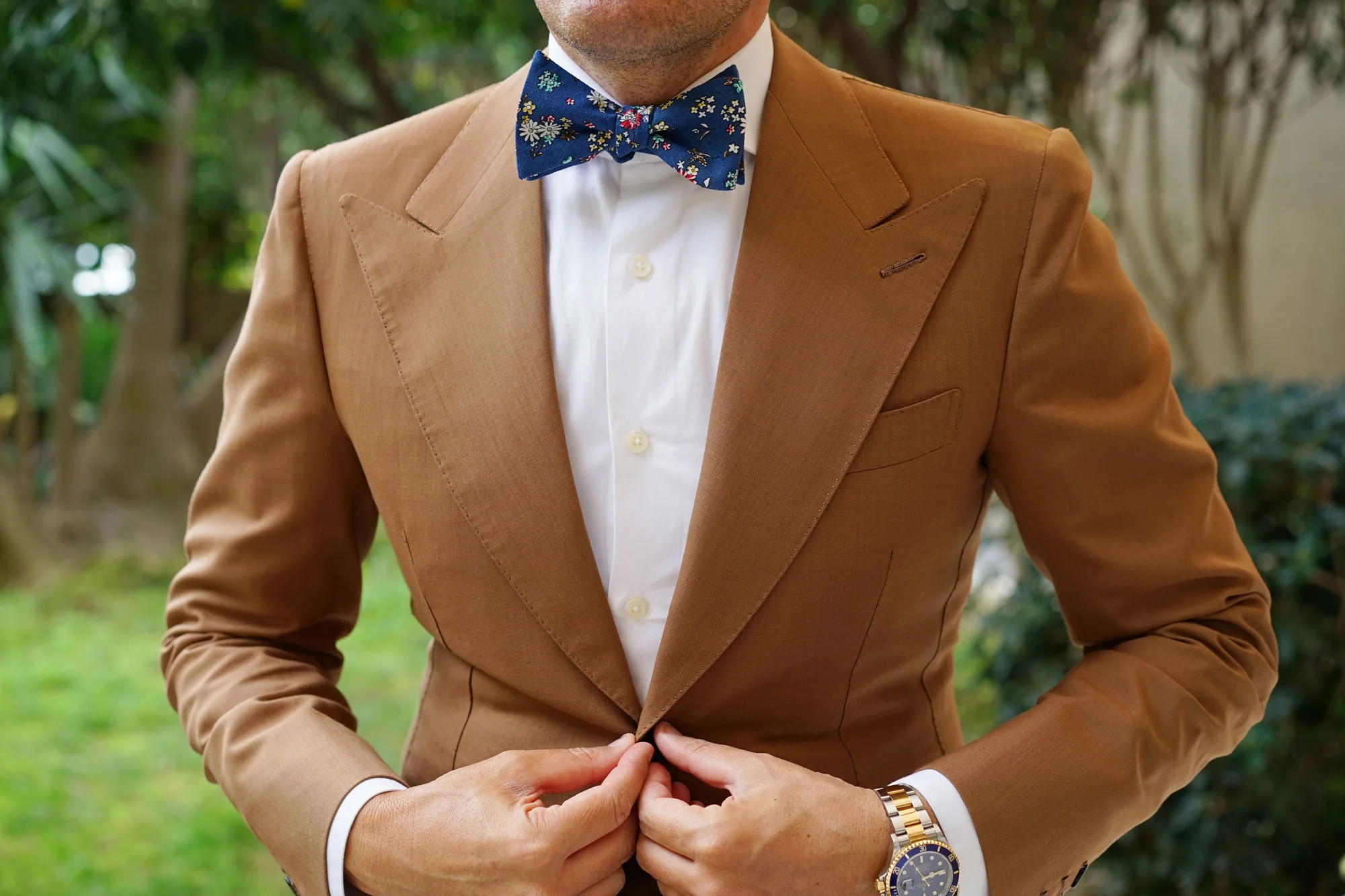 Floraison Carnivale Blue Floral Self Bow Tie - Image 4