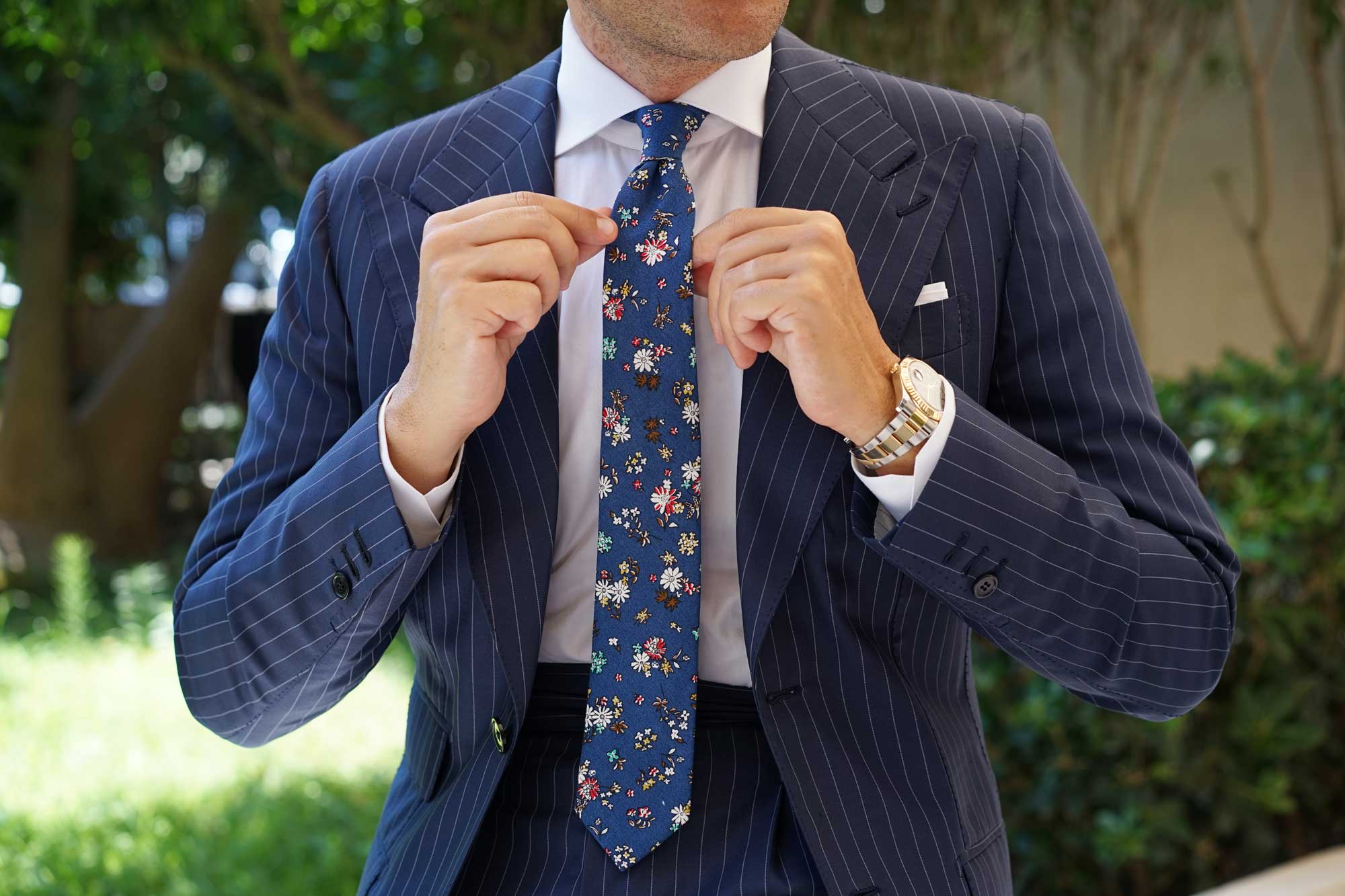 Floraison Carnivale Blue Floral Skinny Tie - Image 4
