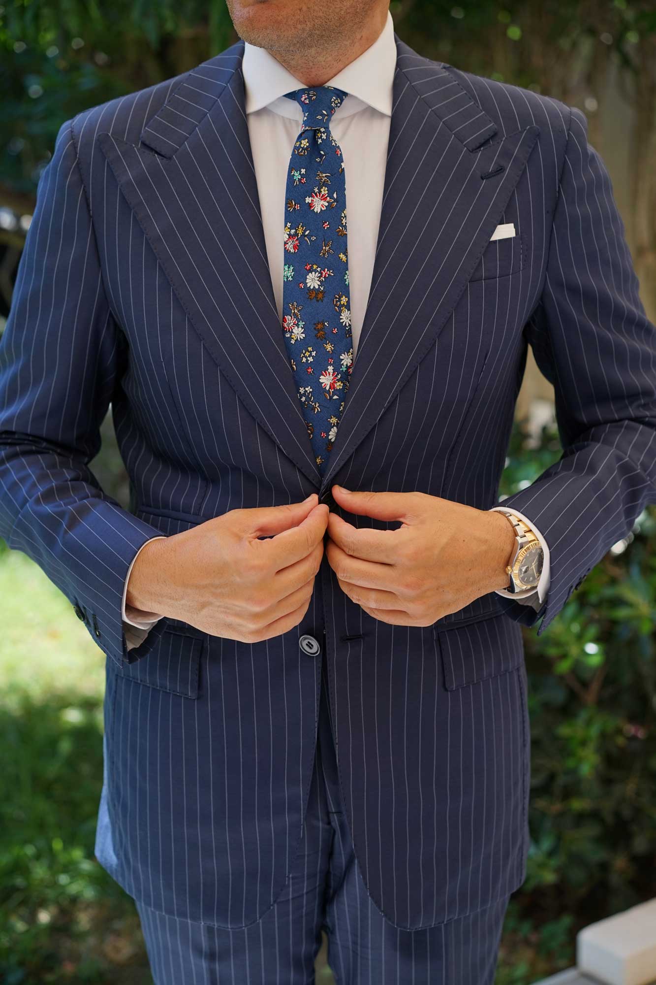 Floraison Carnivale Blue Floral Skinny Tie - Image 5