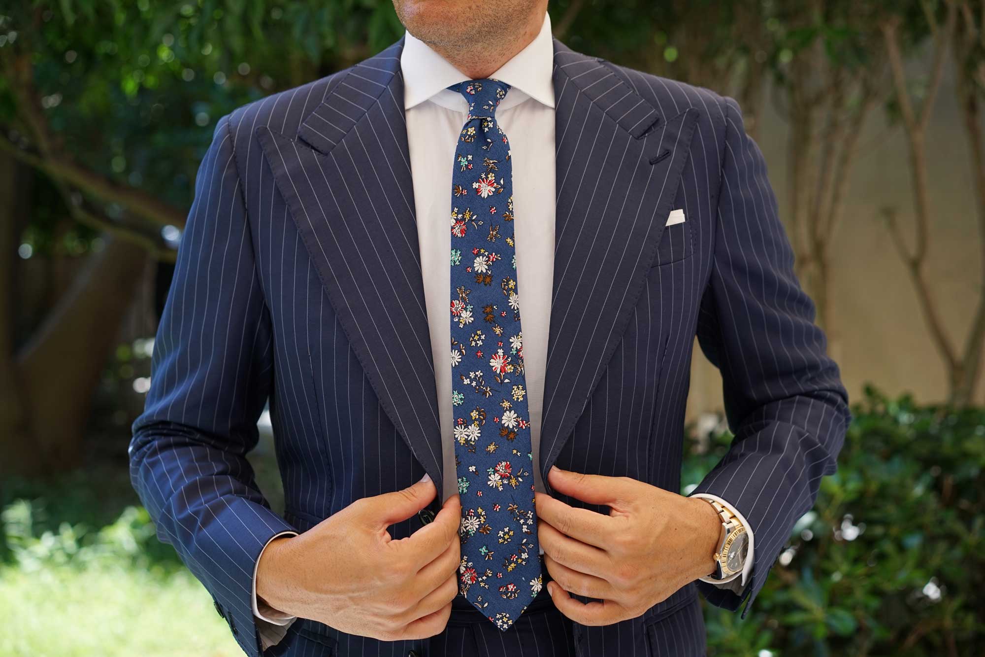 Floraison Carnivale Blue Floral Skinny Tie - Image 6
