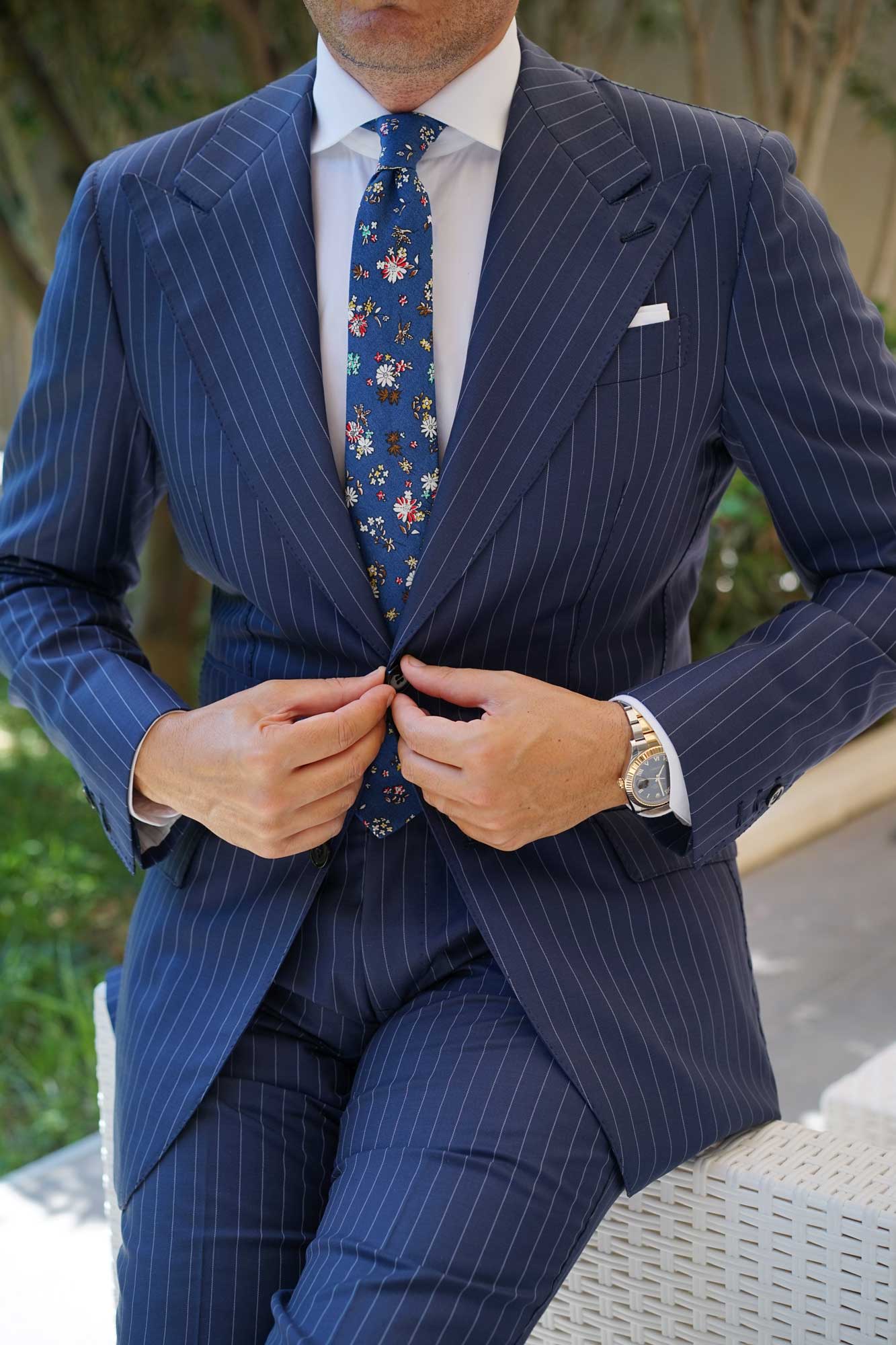 Floraison Carnivale Blue Floral Skinny Tie - Image 7