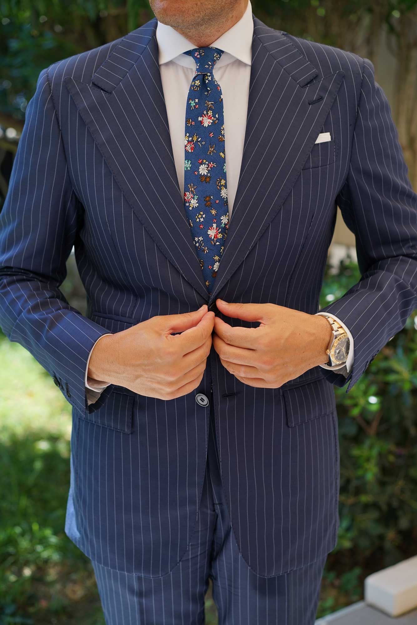 Floraison Carnivale Blue Floral Skinny Tie - Image 8