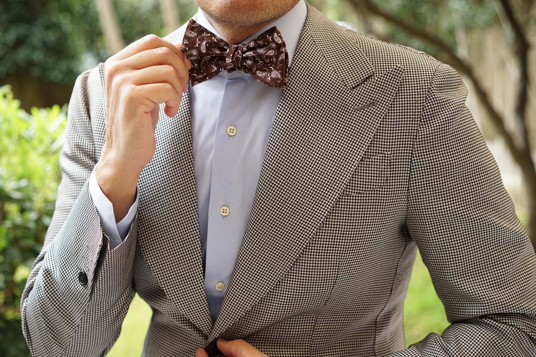 Florence Paisley Brown Self Bow Tie - Image 6