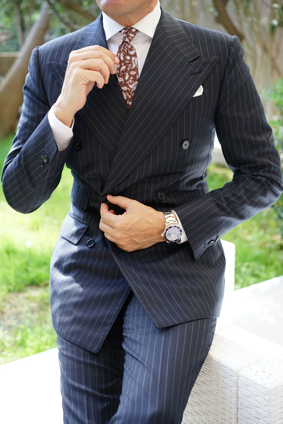Florence Paisley Brown Skinny Tie - Image 5