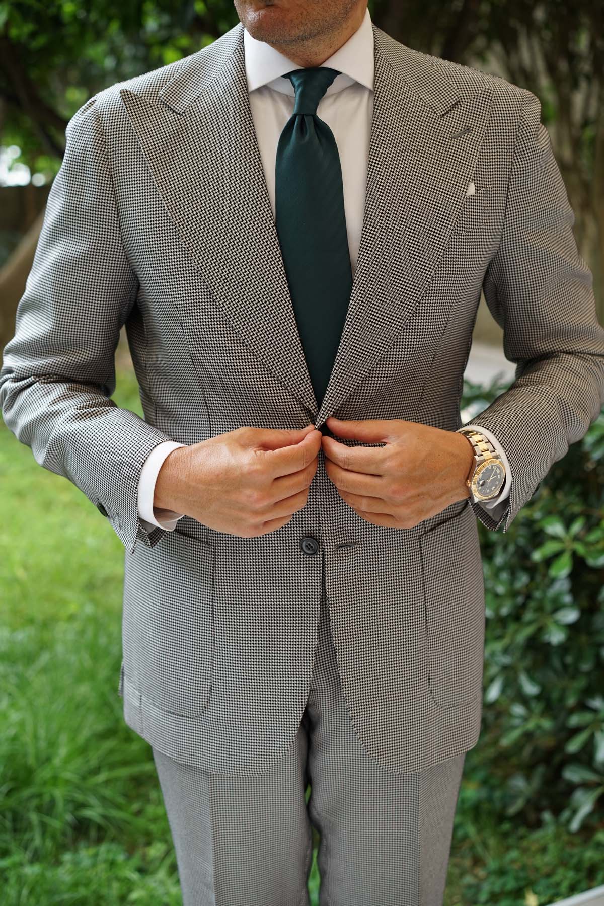 Forest Dark Green Striped Necktie - Image 10
