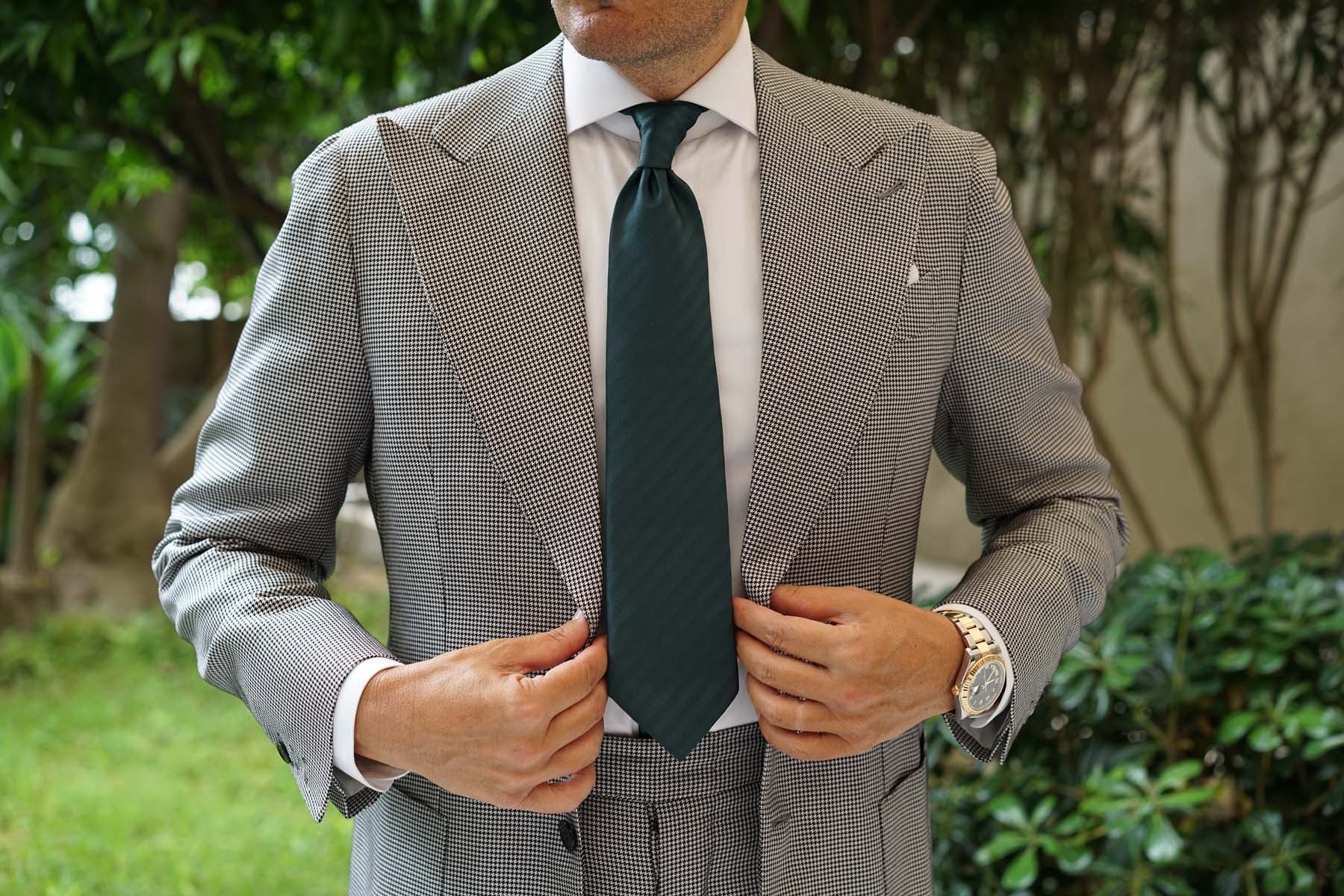 Forest Dark Green Striped Necktie - Image 4