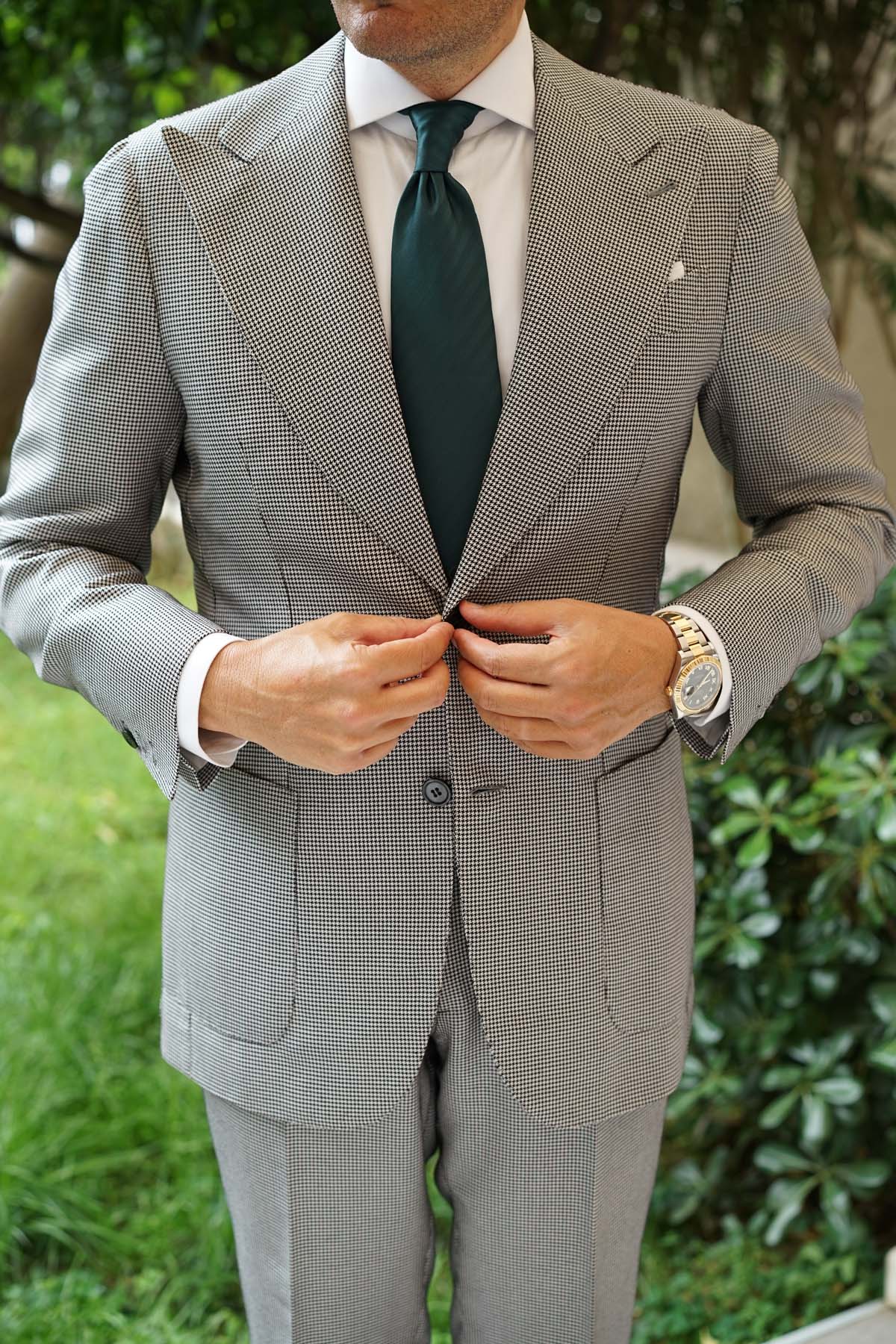 Forest Dark Green Striped Necktie - Image 5