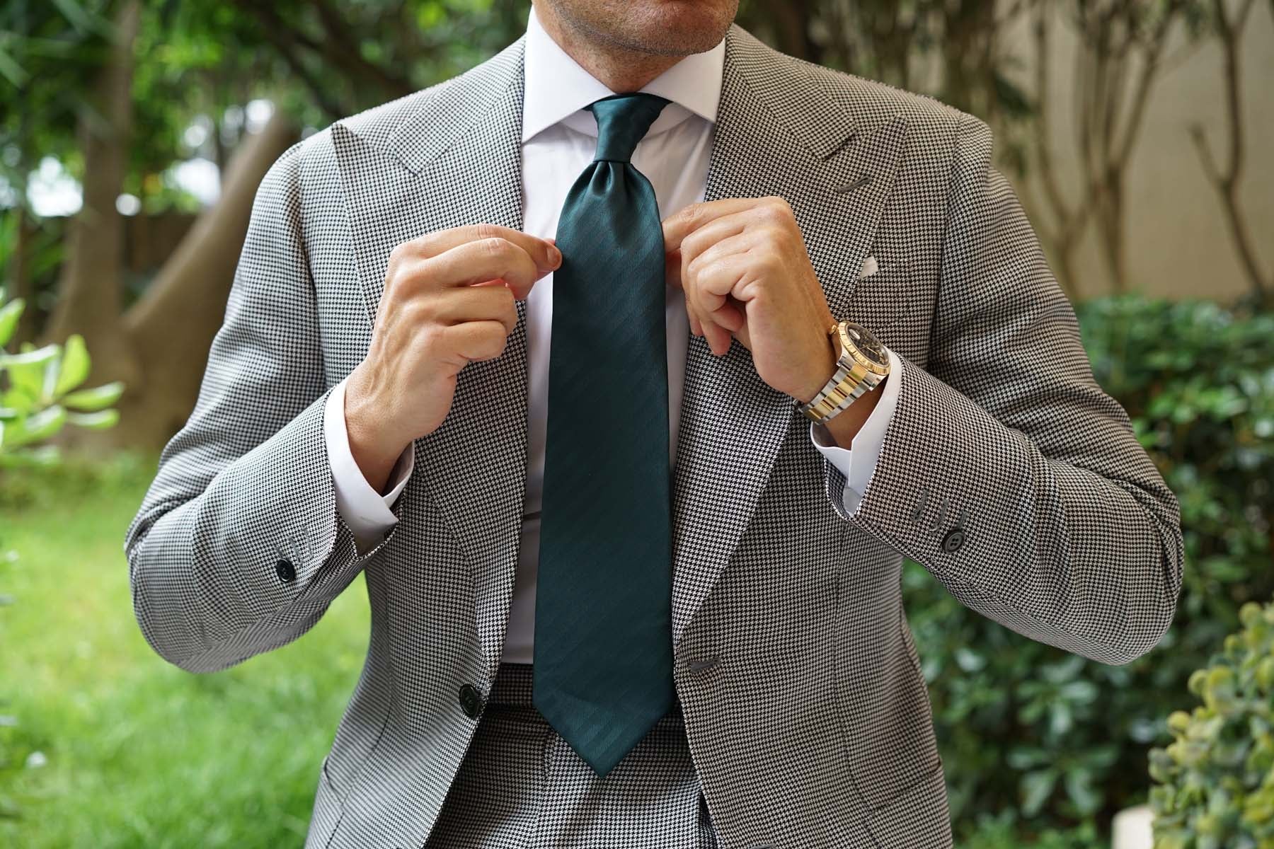 Forest Dark Green Striped Necktie - Image 8