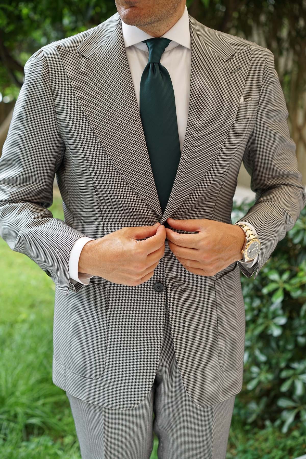 Forest Dark Green Striped Necktie - Image 9