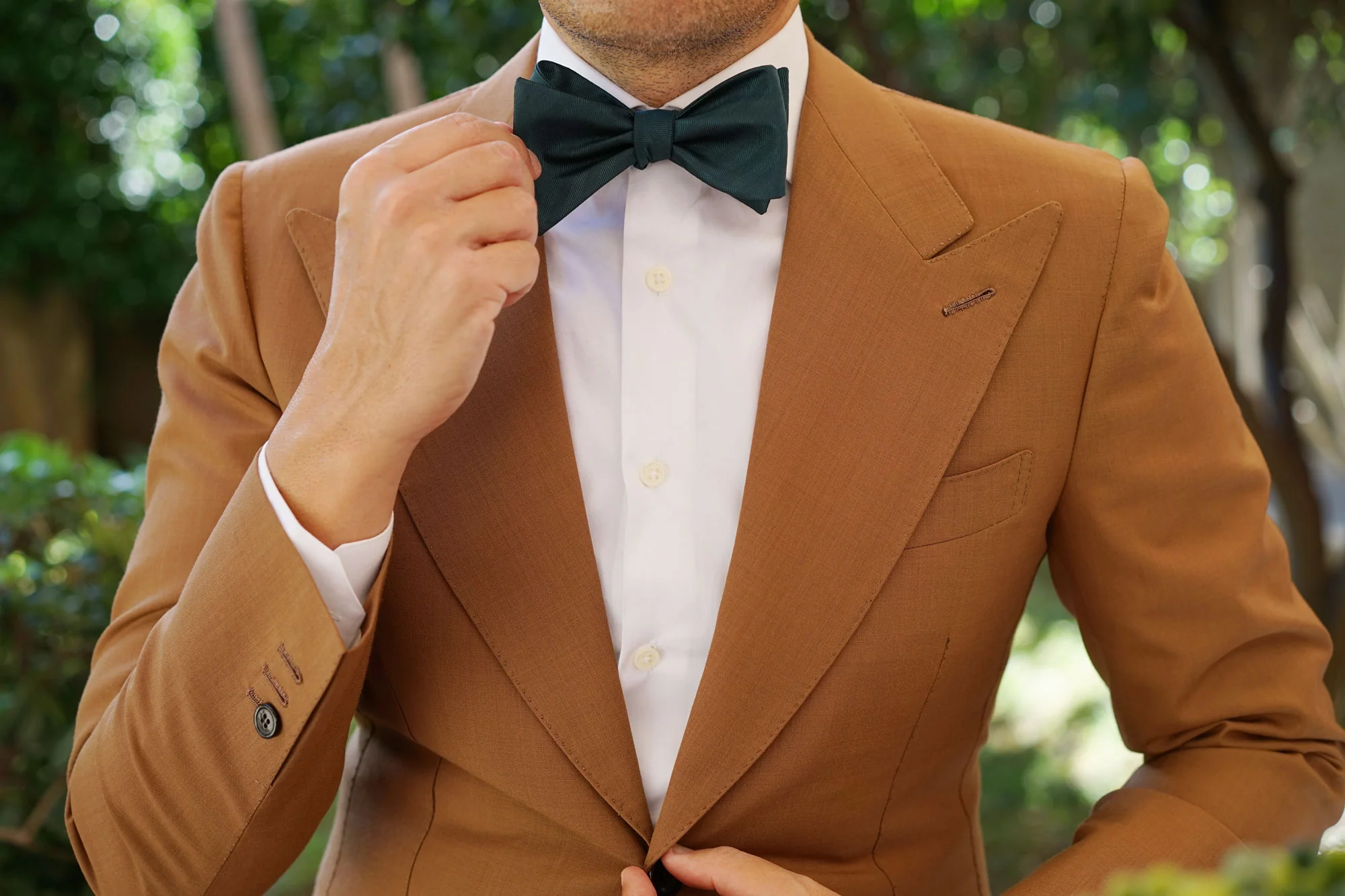 Forest Dark Green Striped Self Bow Tie - Image 7