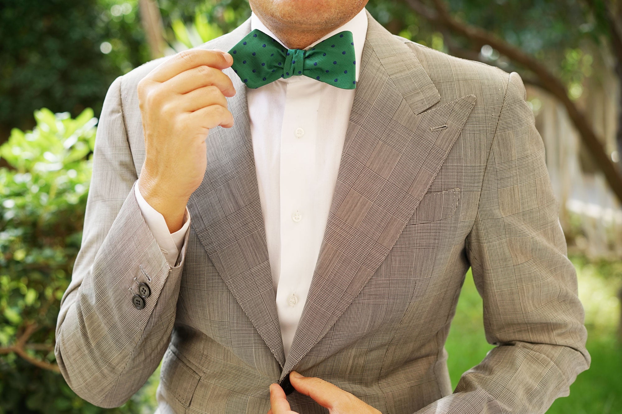 Forest Green Dark Polkadot Diamond Self Bow Tie - Image 6