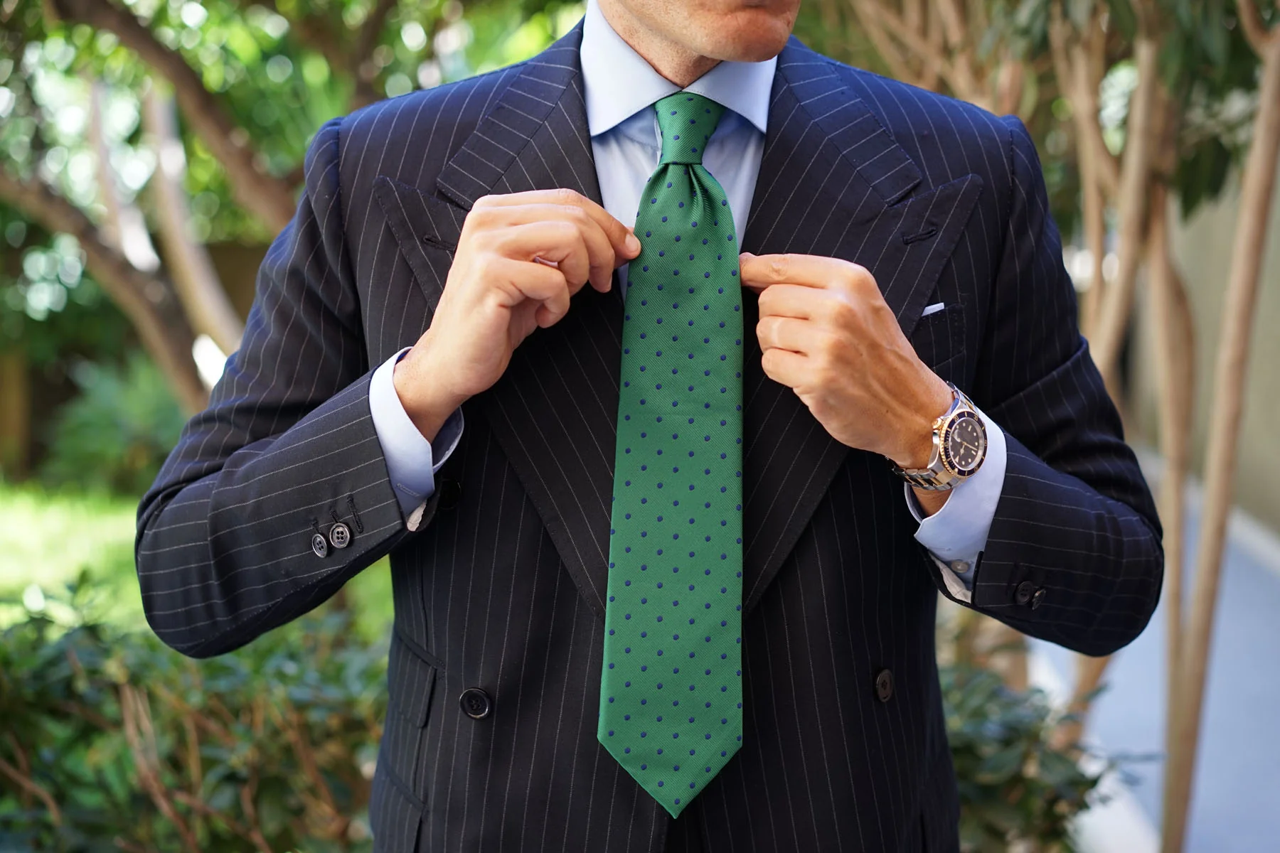 Forest Green Dark Polkadot Tie - Image 9