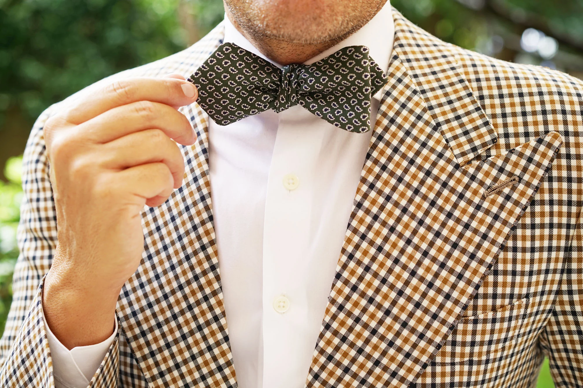 Forest Green Paisley Diamond Self Bow Tie - Image 10
