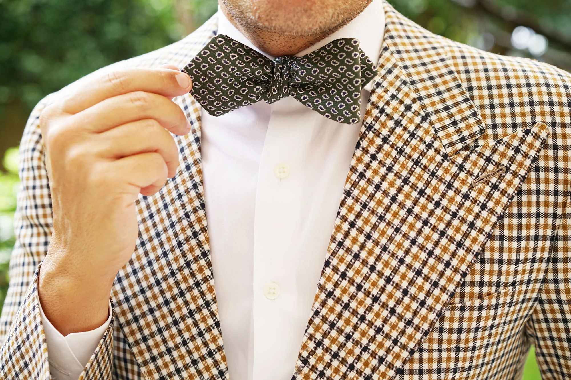 Forest Green Paisley Diamond Self Bow Tie - Image 11