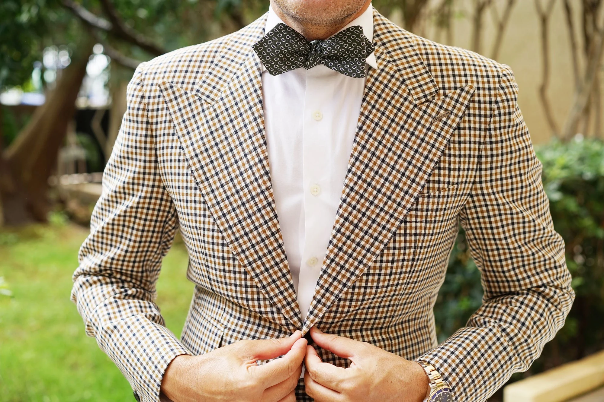 Forest Green Paisley Diamond Self Bow Tie - Image 4