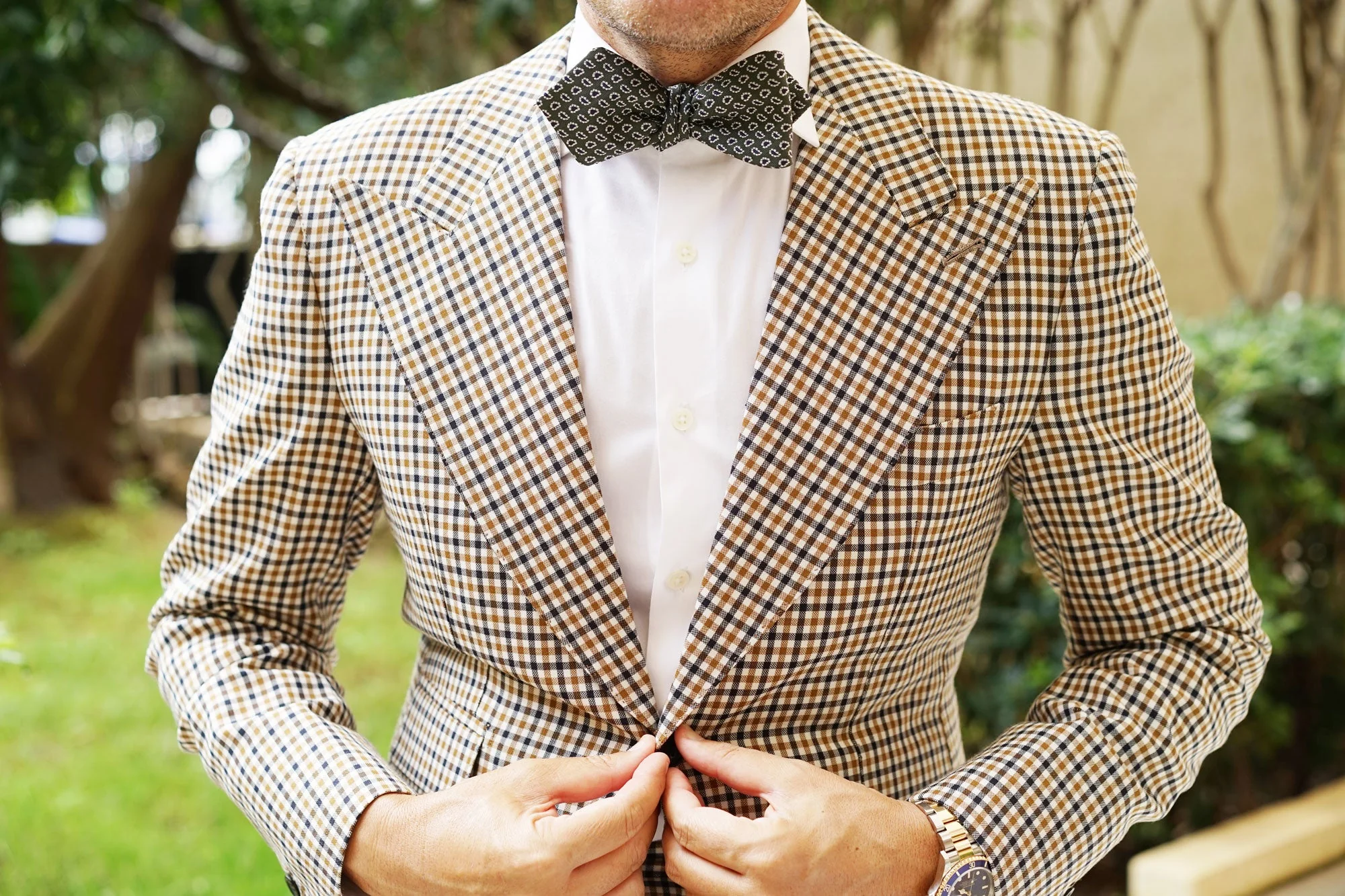 Forest Green Paisley Diamond Self Bow Tie - Image 7