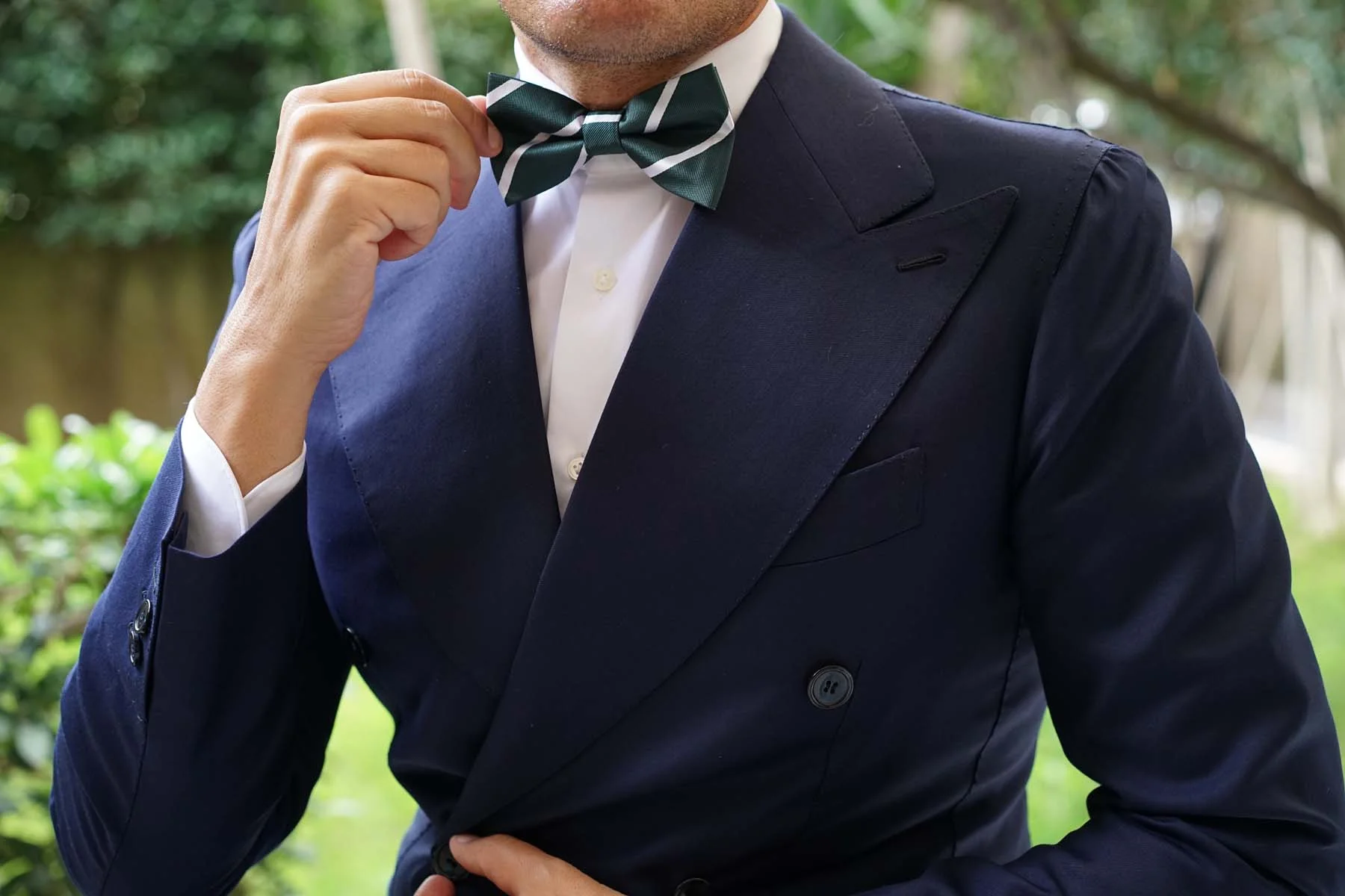 Forest Green Striped Bow Tie - Image 3