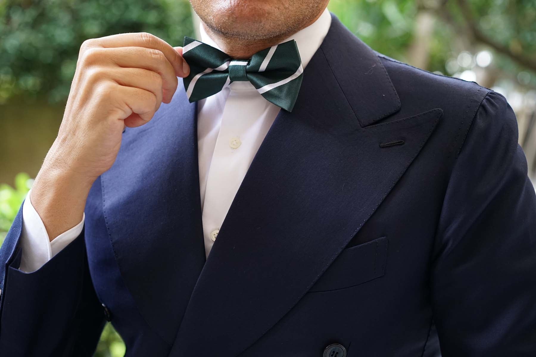 Forest Green Striped Bow Tie - Image 5