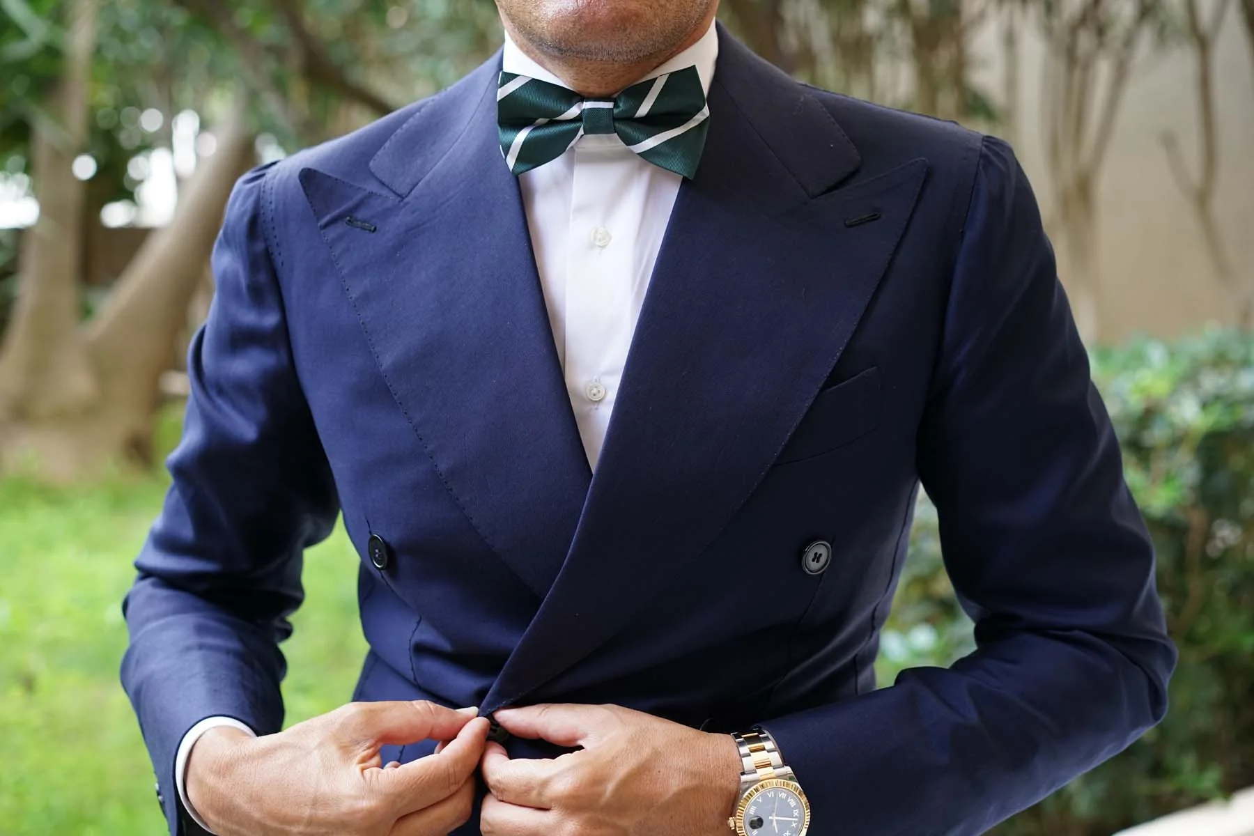 Forest Green Striped Bow Tie - Image 6